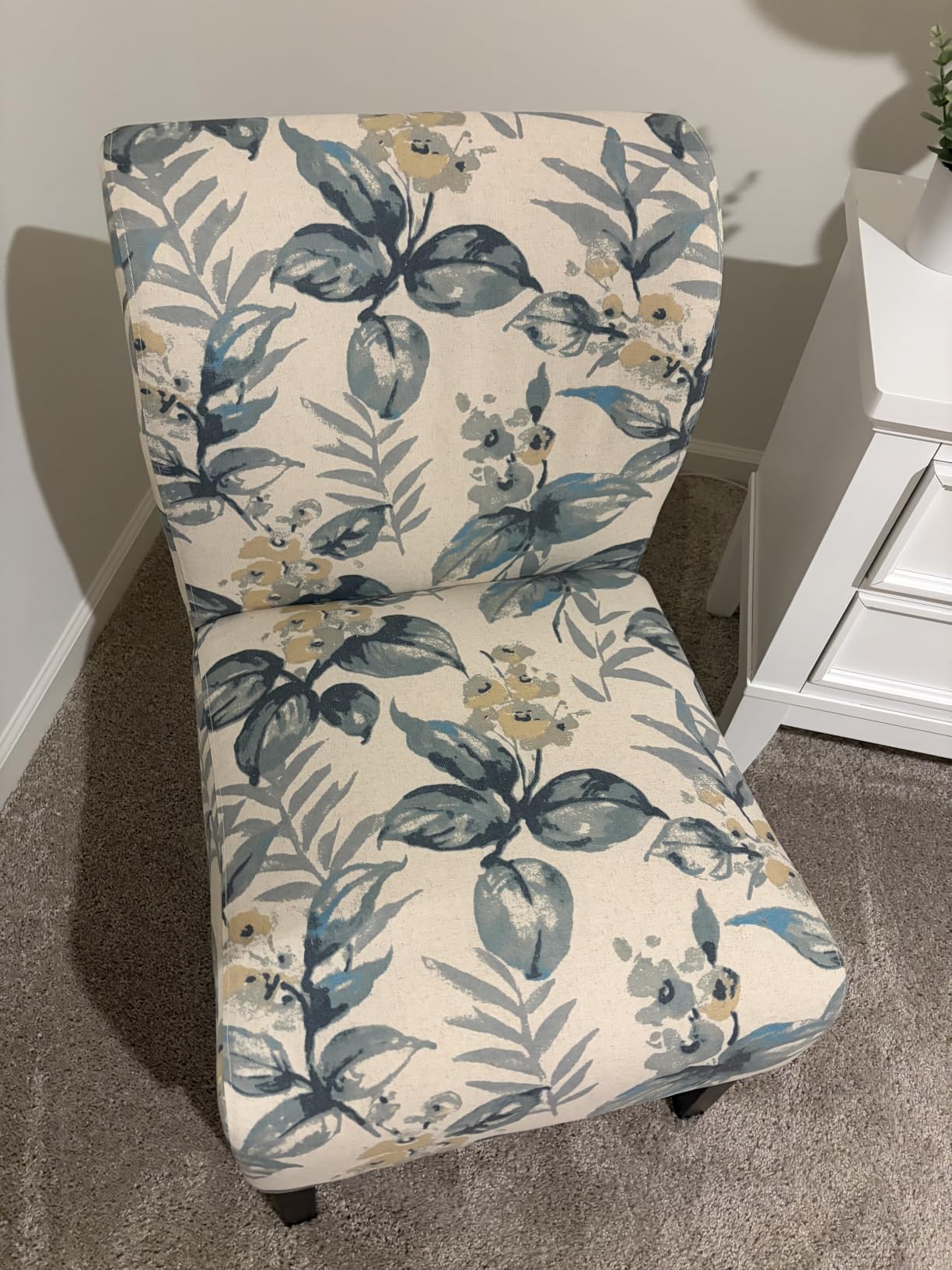 Roundhill Furniture Capa Print abric Armless Contemporary Accent Chair, Blue Leaves customer photo 1