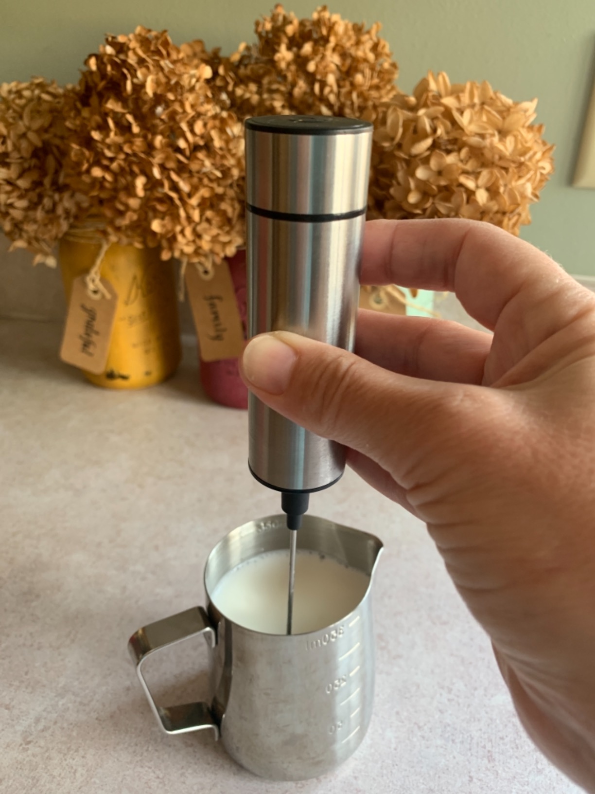 Milk Frother Handheld Battery Operated, Coffee Frother for Milk Foaming, Latte/Cappuccino Frother Mini Frappe Mixer for Drink, Hot Chocolate, Stainless Steel Silver customer photo 2