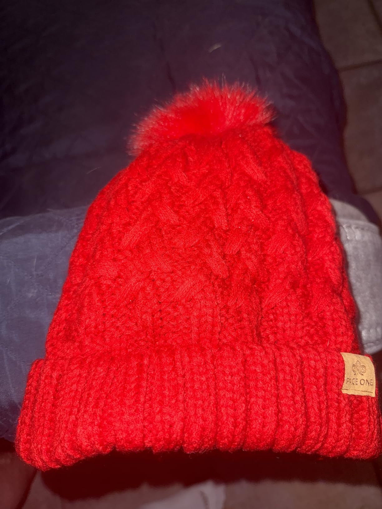 PAGE ONE Womens Winter Ribbed Beanie Crossed Cap Chunky Cable Knit Pompom Soft Warm Hat customer photo 2
