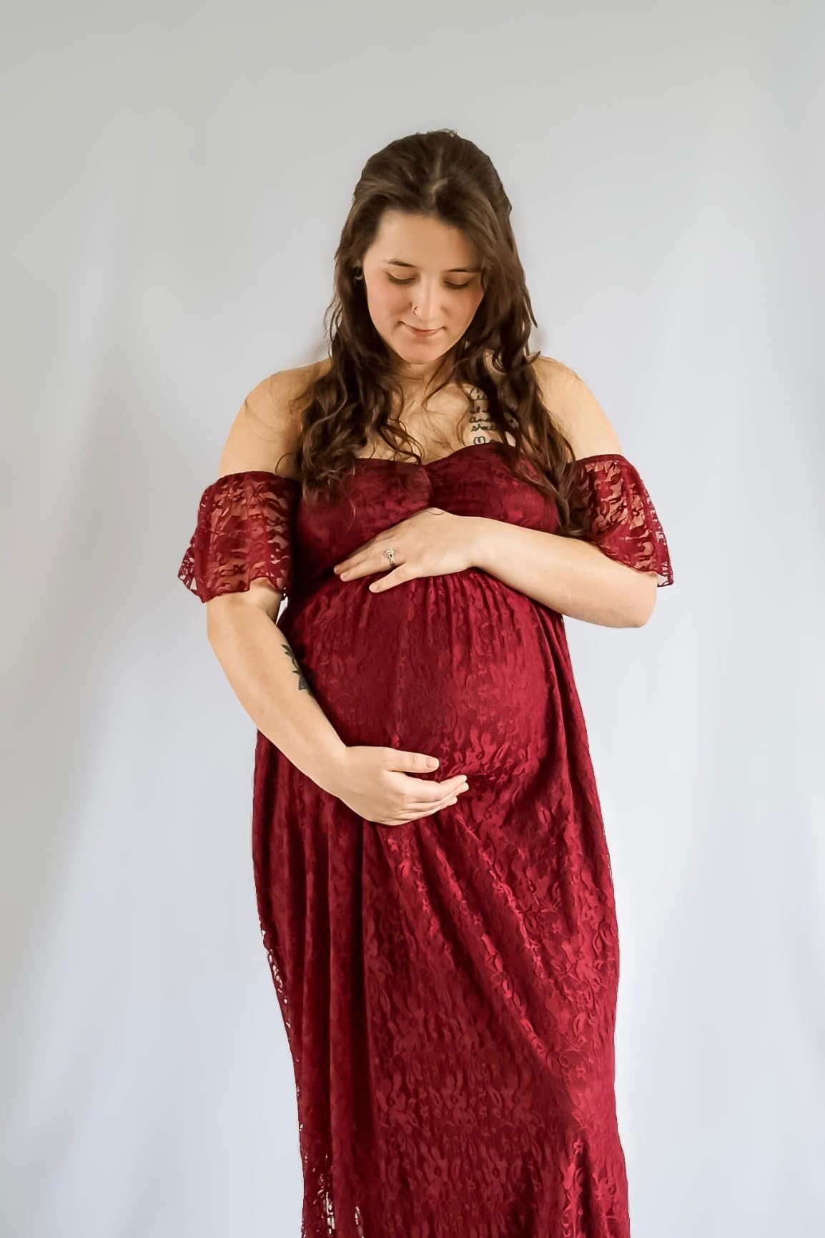 Maternity Photography Props Floral Lace Dress Fancy Pregnancy Gown for Baby Shower Photo Shoot customer photo 2