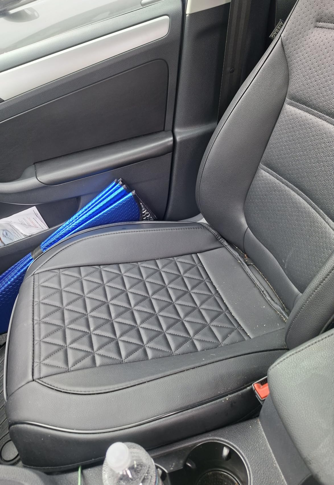 Black Panther Luxury Faux Leather Car Seat Cover Front Bottom Seat Cushion Cover, Anti-Slip and Wrap Around The Bottom, Fits 95% of Vehicles - 1 Piece,Black customer photo 2