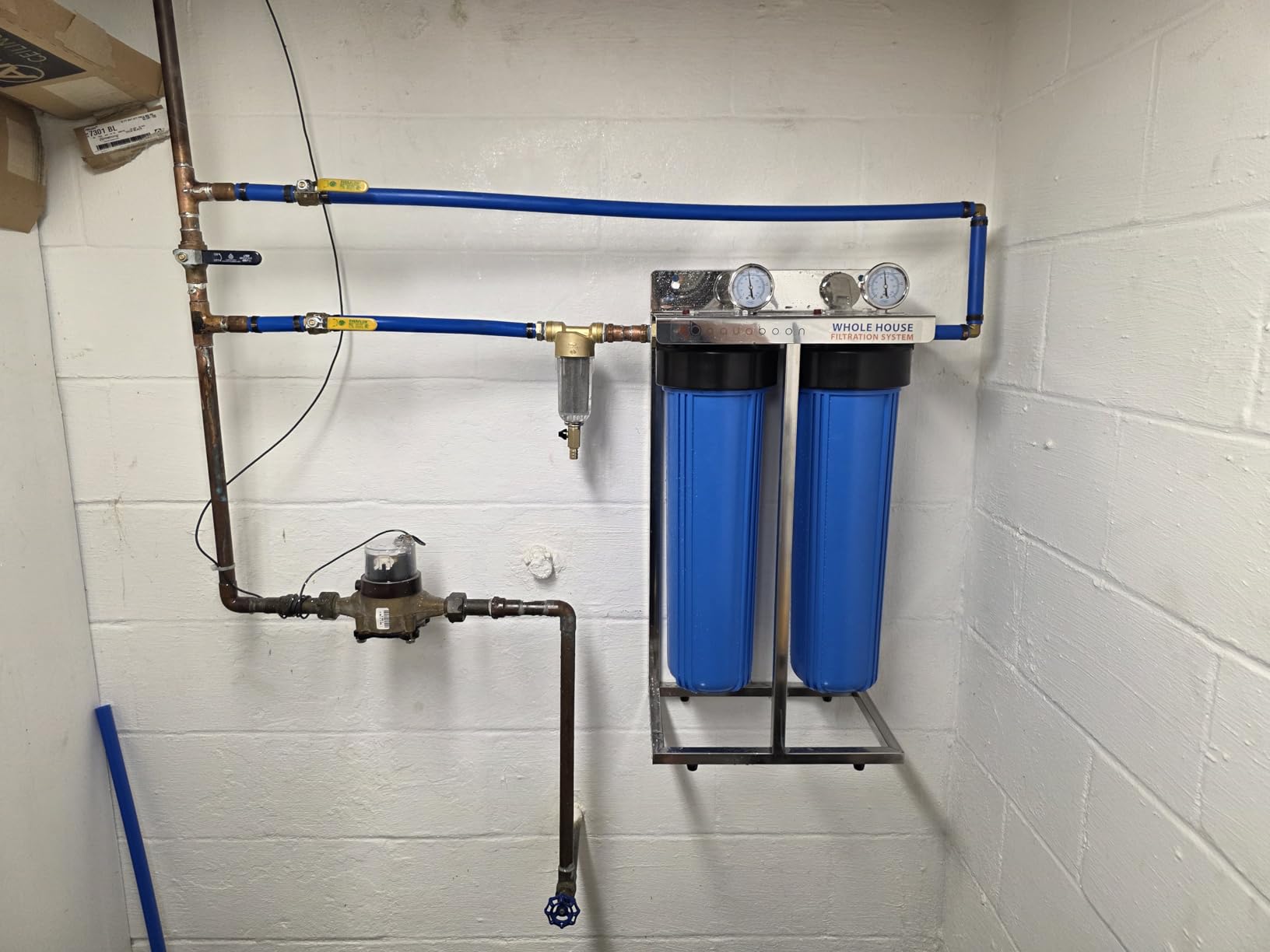 2-Stage Water Filter System 20x4.5 inch Comes with Sediment & Carbon Filters | Prefilter, Wrench, Gauge & Release, Freestanding Steel Frame Included customer photo 1