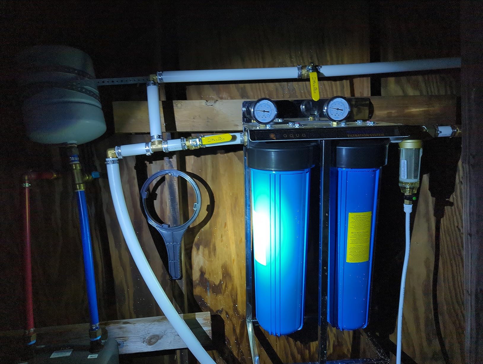 2-Stage Water Filter System 20x4.5 inch Comes with Sediment & Carbon Filters | Prefilter, Wrench, Gauge & Release, Freestanding Steel Frame Included customer photo 2