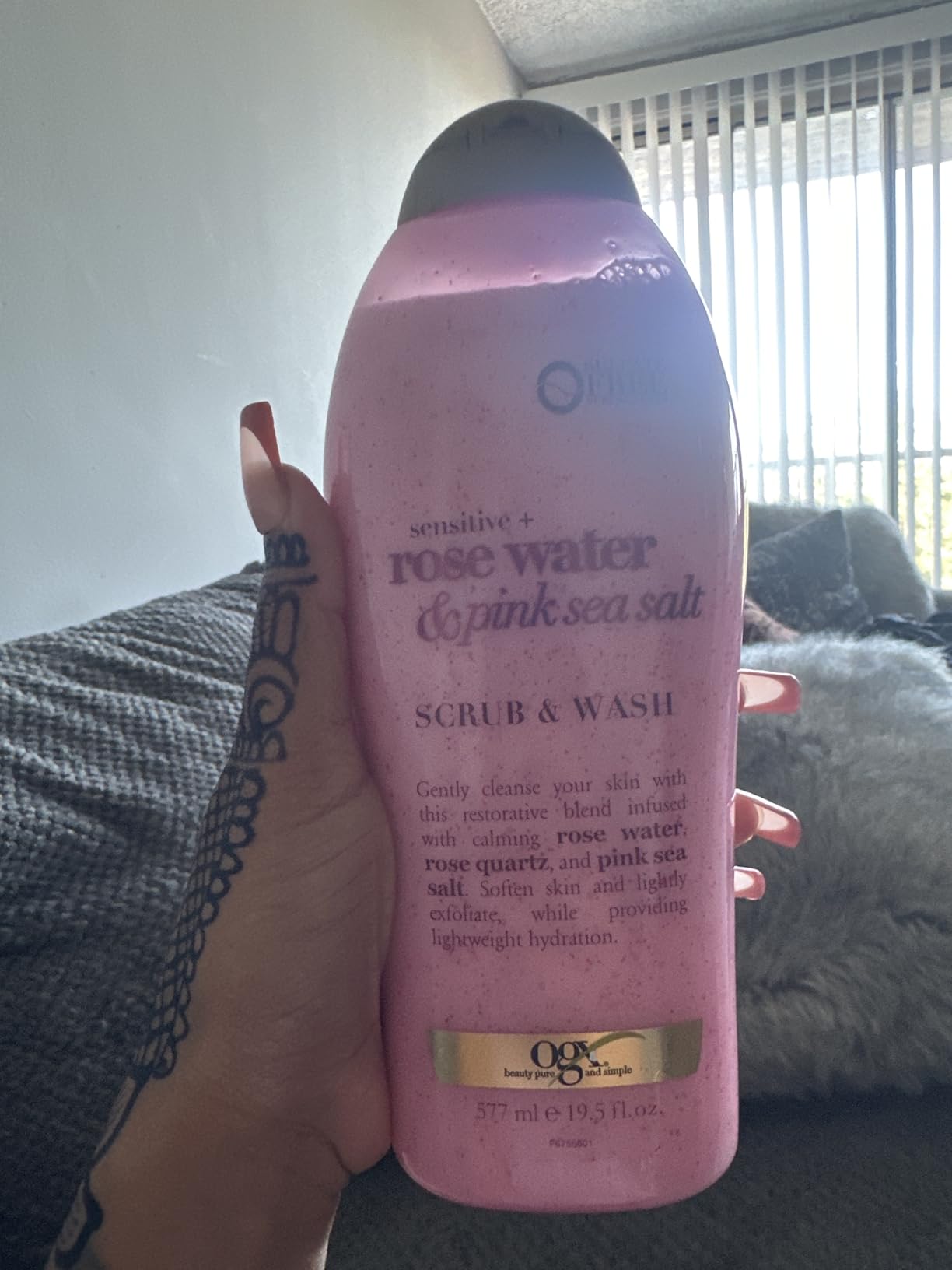 OGX Sensitive + Rose Water & Pink Sea Salt Body Scrub, 19.5 fl oz customer photo 2