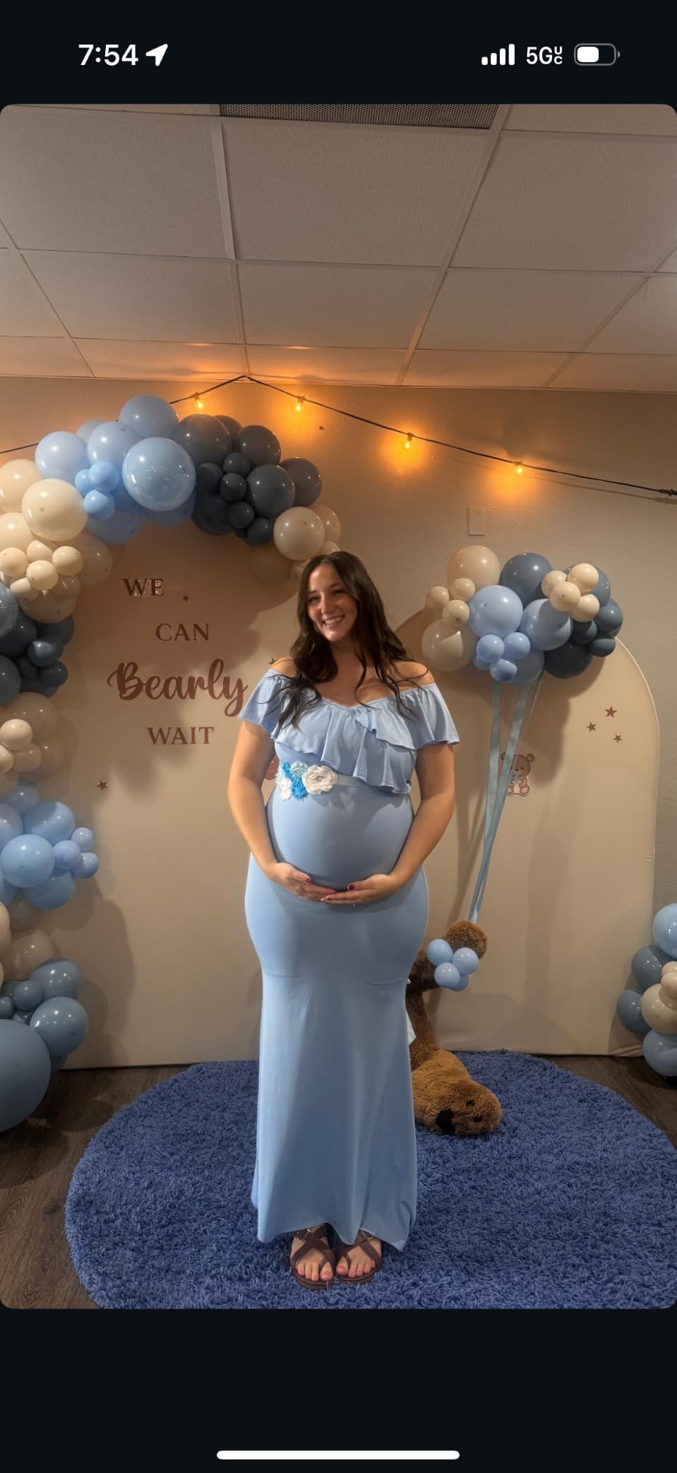 YnimioAOX Maternity Photoshoot Dress Ruffle Sleeve Maxi Gown customer photo 1