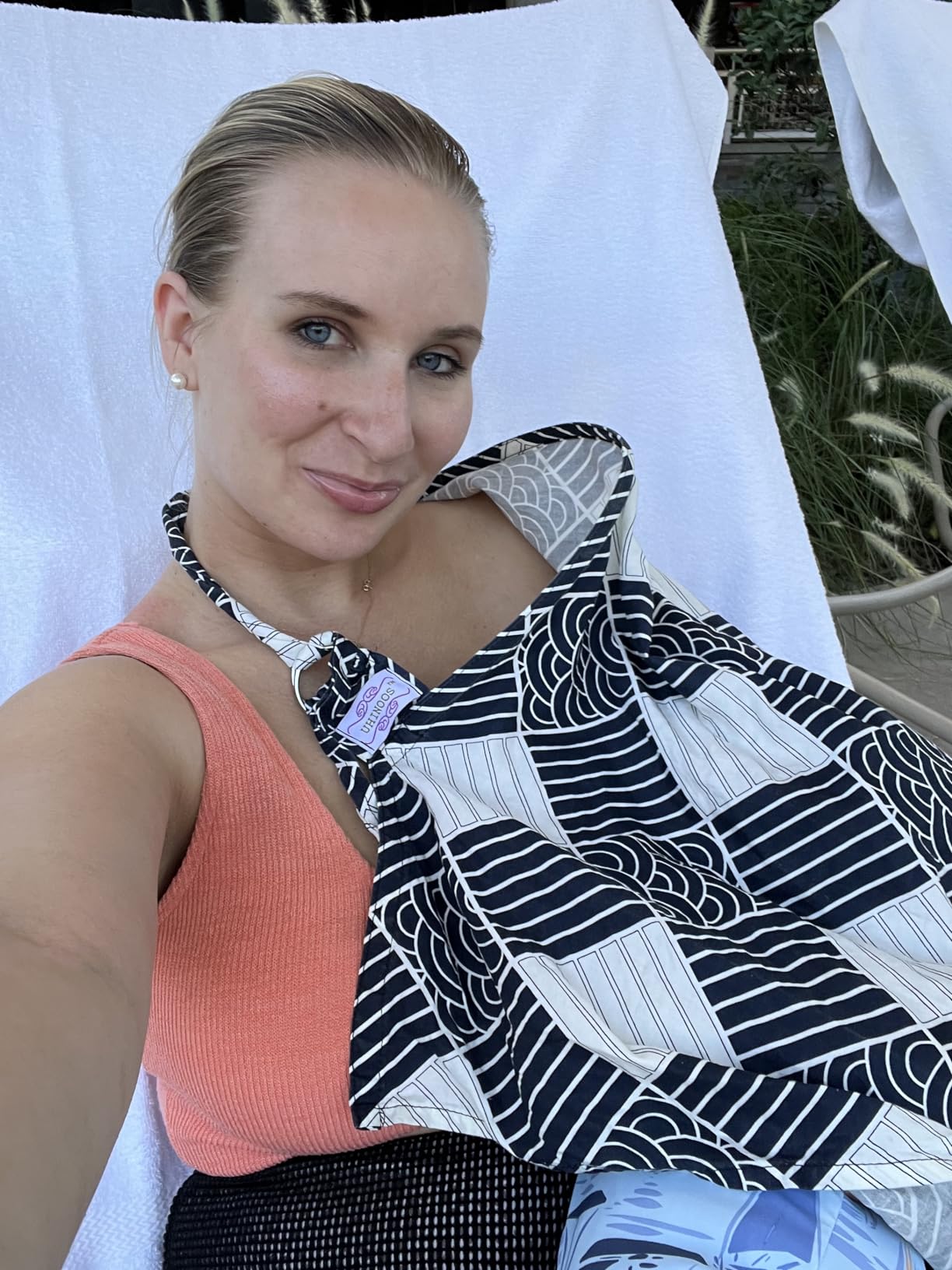 Nursing Cover for Mom Breastfeeding, Baby Privacy Nursing Covers Up Breathable Cotton with Ajustable Hoop for Mother (Blue) customer photo 2