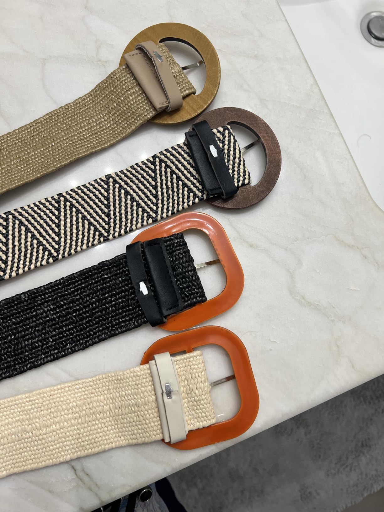 WHIPPY Set of 3/4 Straw Woven Elastic Stretch Waist Belts for Women, Fashion Boho Ladies Braided Skinny Dress Belt customer photo 1