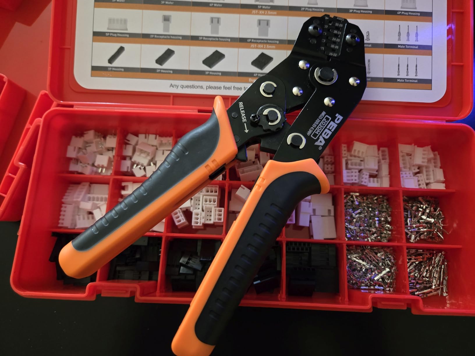 PEBA Crimping Tool and JST Connector Kit - 14 Types of 2.5 mm JST-SM Connectors & Crimp Pins, 2/3/4/5/6/7-pin JST Housings and Contacts, for DIY Electronics - Suitable for AWG 32-20 Wires customer photo 1