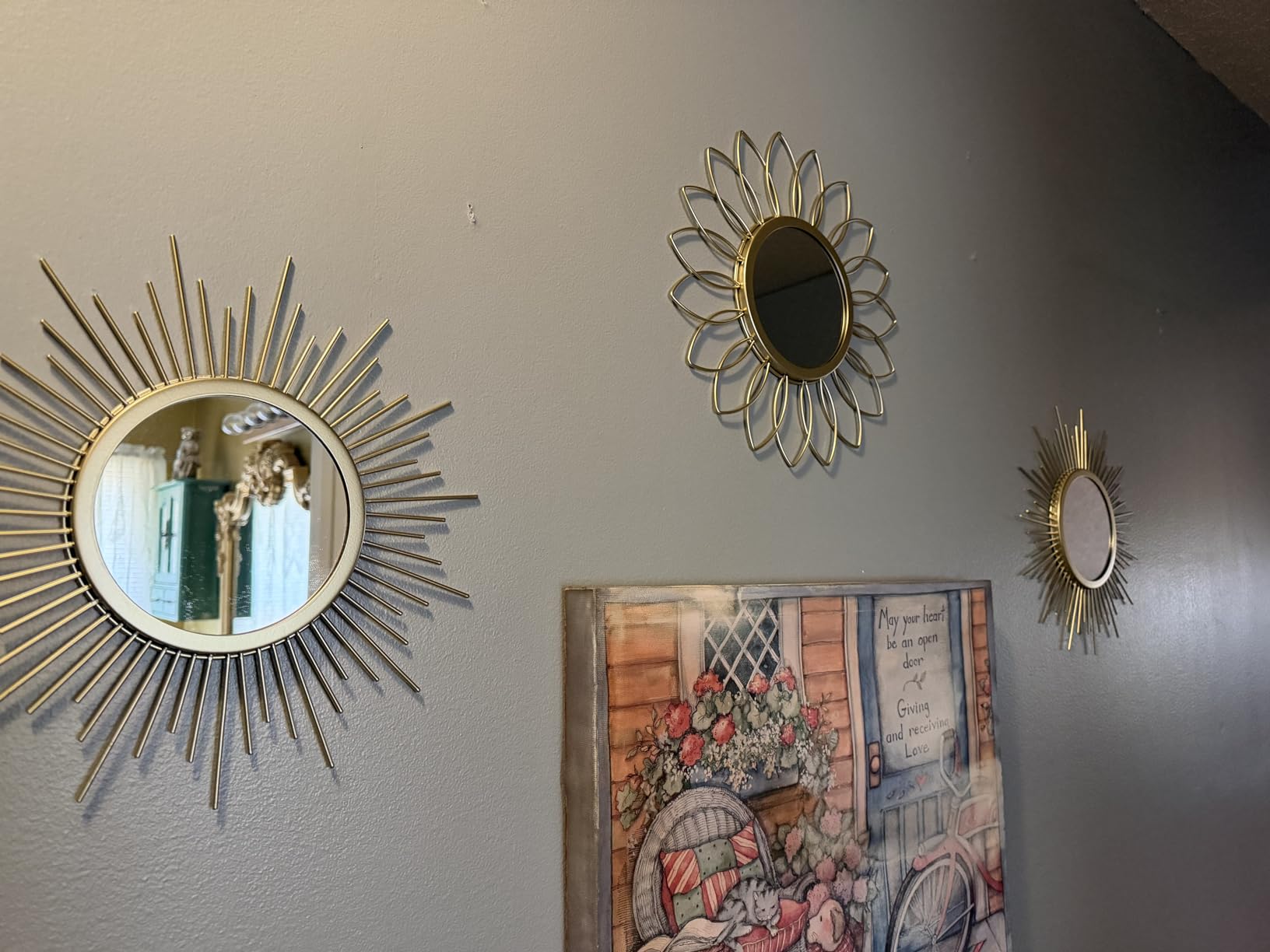 3 Pack Metal Mirrors for Wall Gold Sunburst Wall Mirror Home Decor Accent customer photo 2