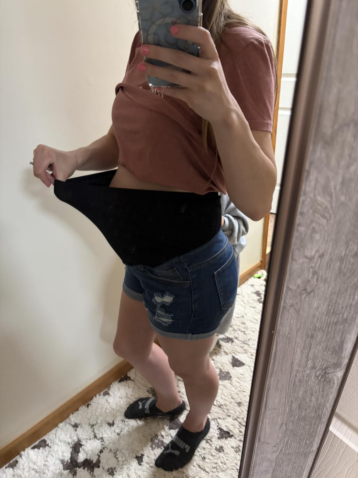 V VOCNI Maternity Denim Shorts Distressed Cuffed Hem Jean Short customer photo 2