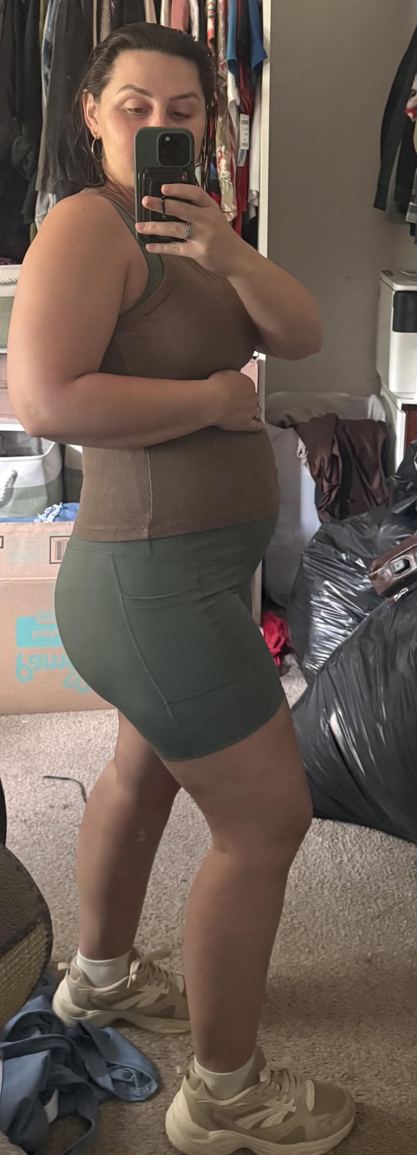 POSHDIVAH Maternity Biker Shorts Over the Belly with Pockets 5