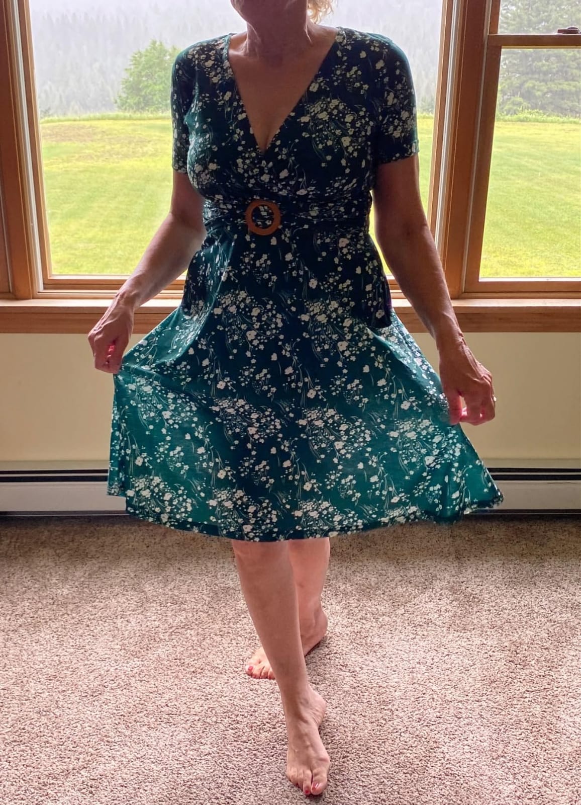 Women's Elegant Criss-Cross V Neck Vintage Short Sleeve Work Casual Fit and Flare Tea Dress with Pockets 980 customer photo 2