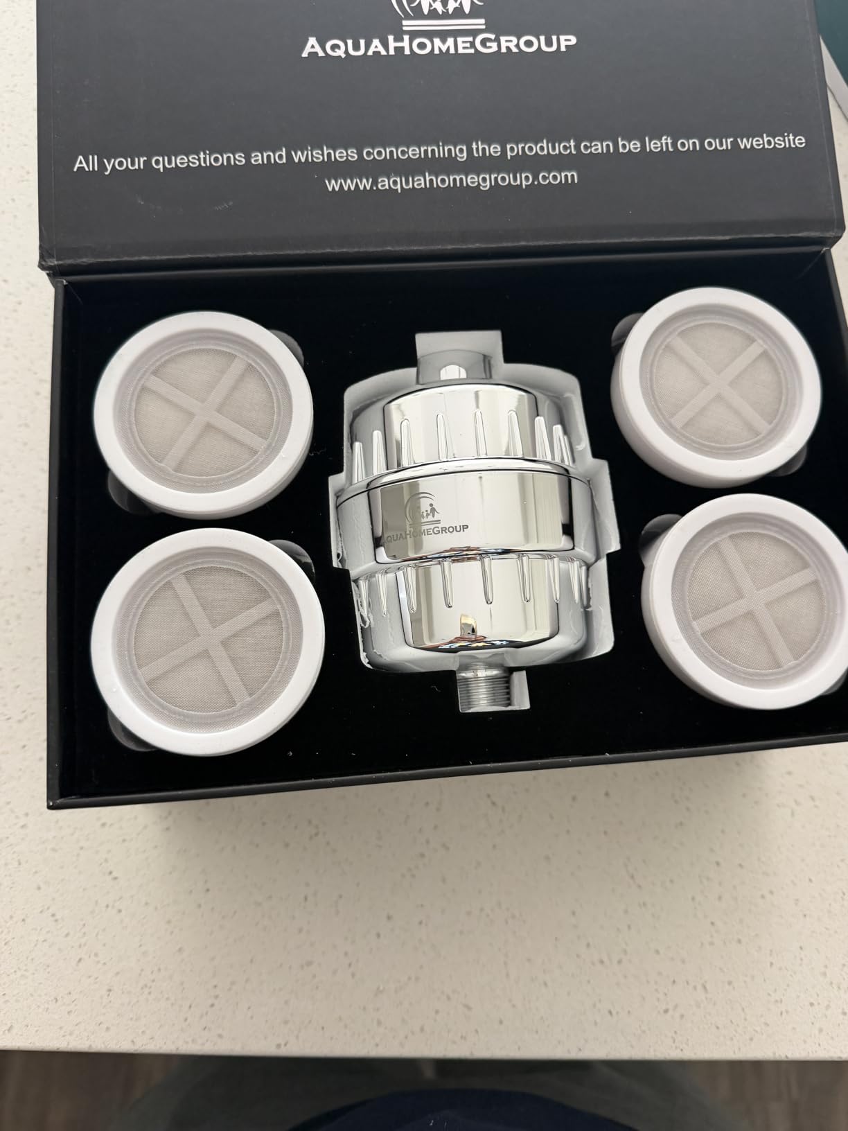 AquaHomeGroup Shower Head Filter — 20-Stage + 5 Replacement Cartridges — Reduces Chlorine and Other Chemicals — Vitamin C, E & A Shower Filter for Healthier Skin & Hair customer photo 1