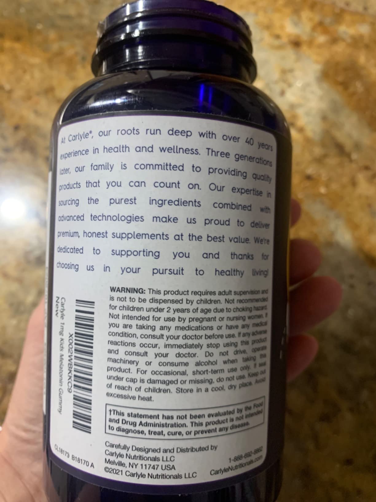 Carlyle Kids Melatonin Gummies | 1 mg 70 Count | Fruit Flavor Gummy customer photo 1