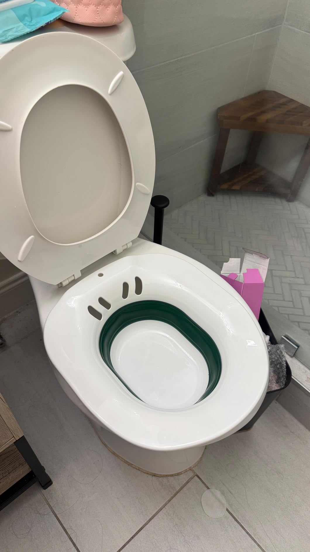 Fivona Sitz Bath for Toilet Seat Postpartum and Hemorrhoids Care - Yoni Steam Seat - Foldable Basin for Epsom Salt Soak - Portable Bidet BPA Free Temperature Resistant - Universal Fit - Blue customer photo 1