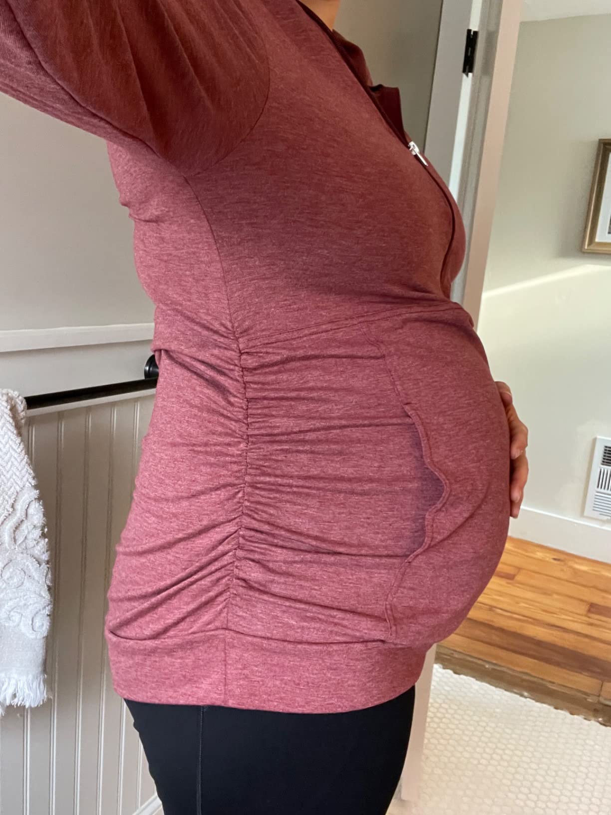 GINKANA Maternity Women's Long Sleeve Shirt Half Zipper Lapel Lightweight Casual Maternity Pullover with Pockets customer photo 2