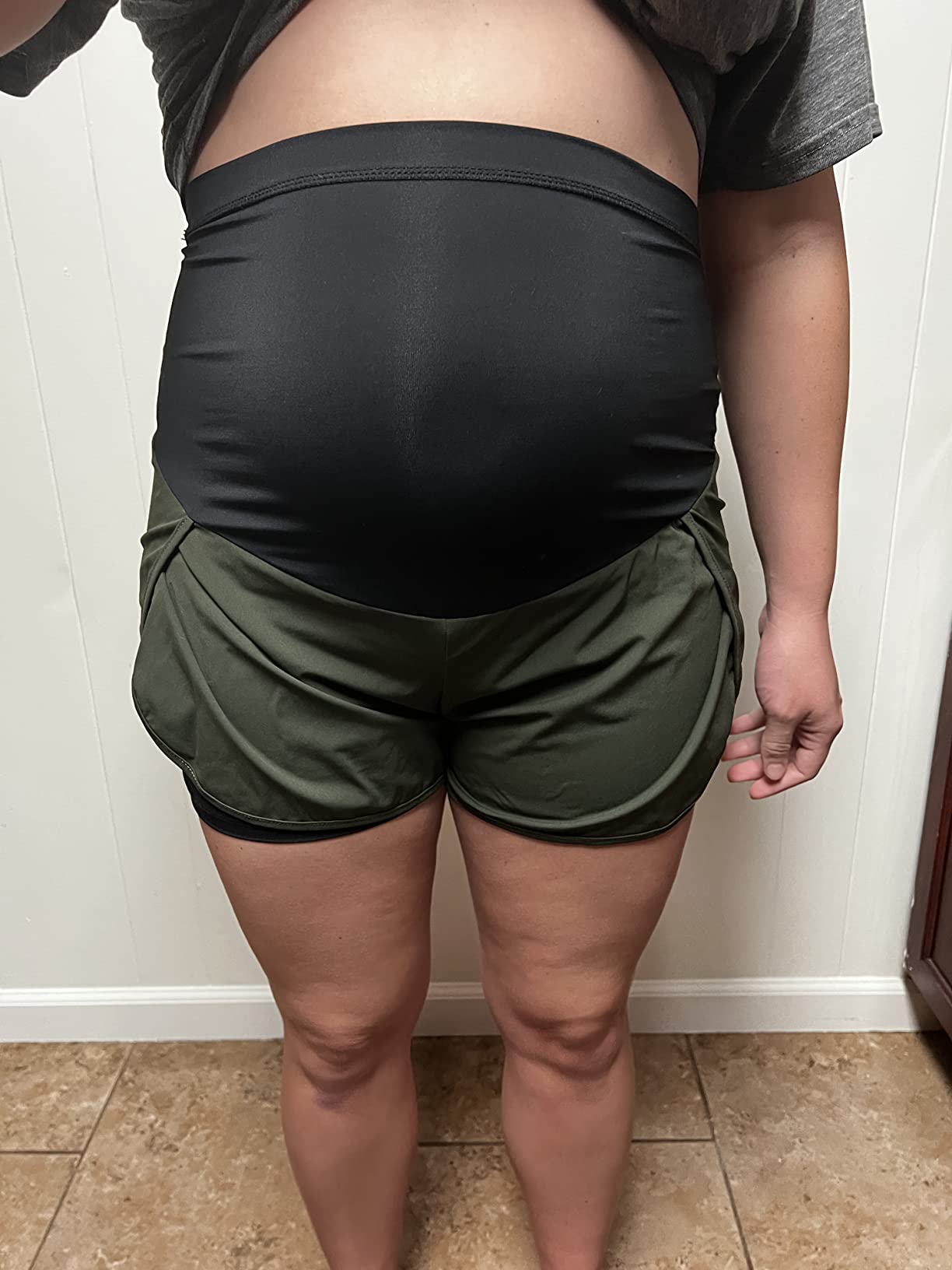 AMPOSH Women's Maternity Workout Shorts Over Belly Buttery Soft Athletic Yoga Running Shorts with Pocket customer photo 2