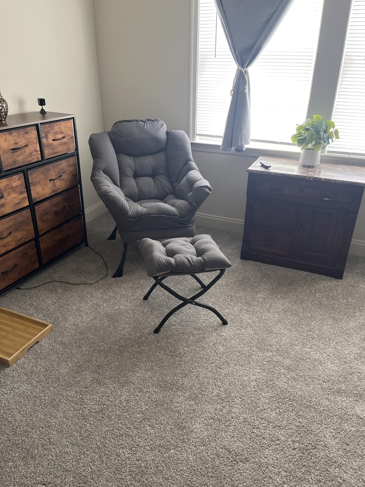 Welnow Lazy Chair with Ottoman, Reading Chair with Footrest,Dark Grey customer photo 2