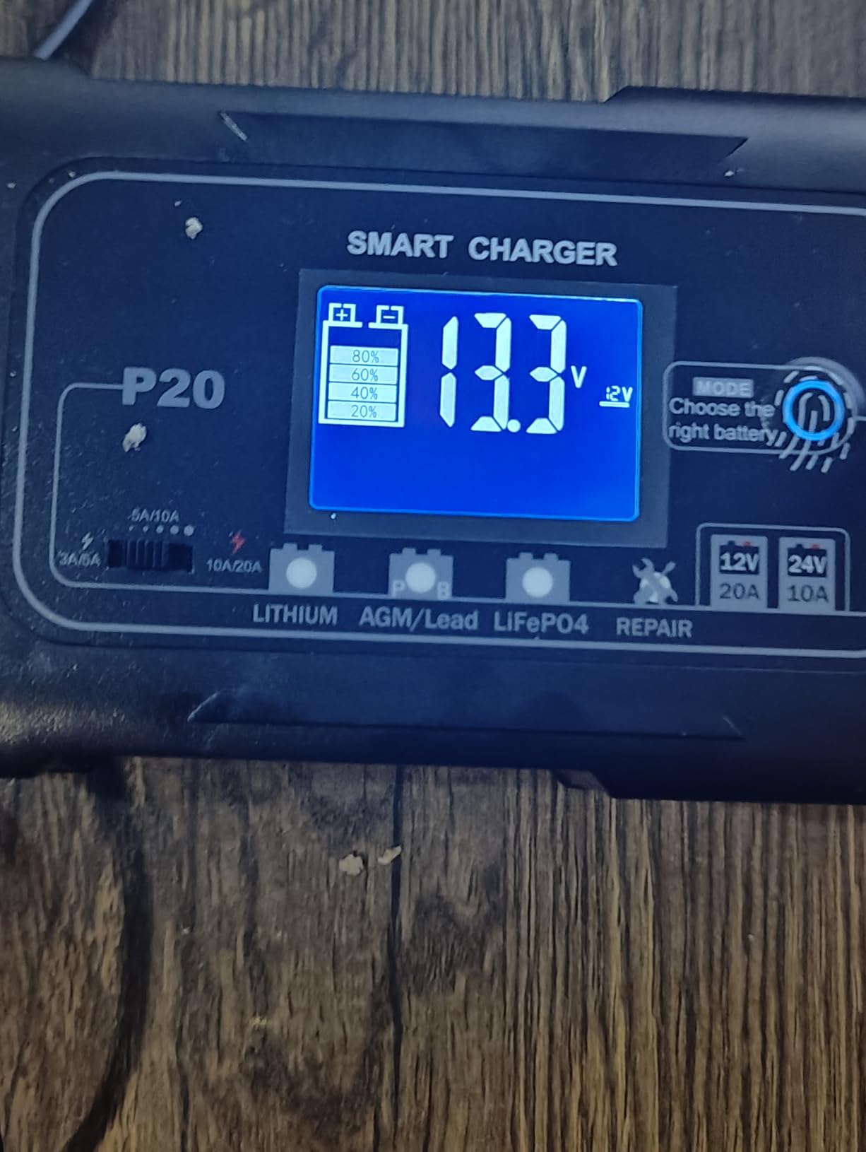 20-Amp Smart Battery Charger,Lithium,LiFePO4,Lead-Acid(AGM/Gel/SLA..) Car Battery Charger,Trickle Charger, Maintainer/deep Cycle Charger,12V/20A and 24V/10A,for Boat,Motorcycle,Lawn Mower,Golf cart.. customer photo 2