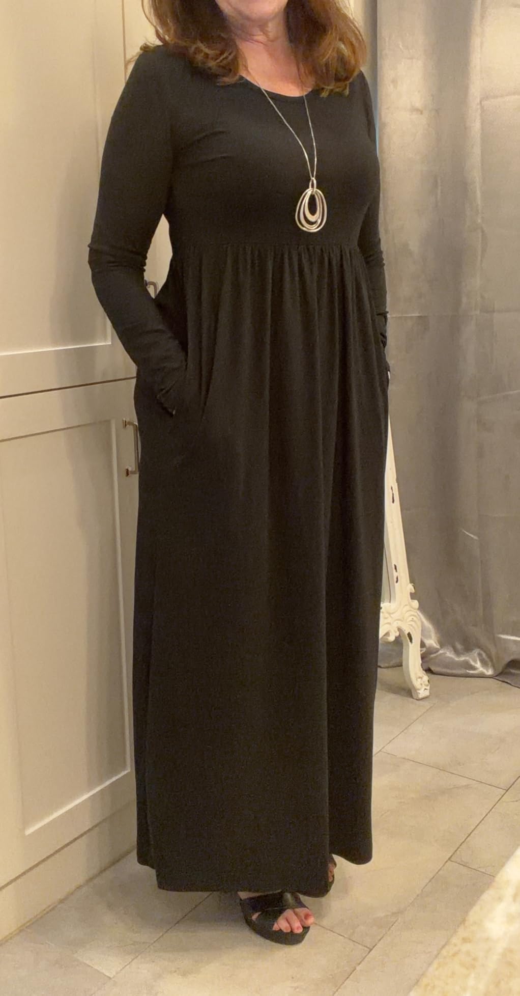 DB MOON Women Casual Long Sleeve Maxi Dresses Empire Waist Long Dress with Pockets customer photo 2