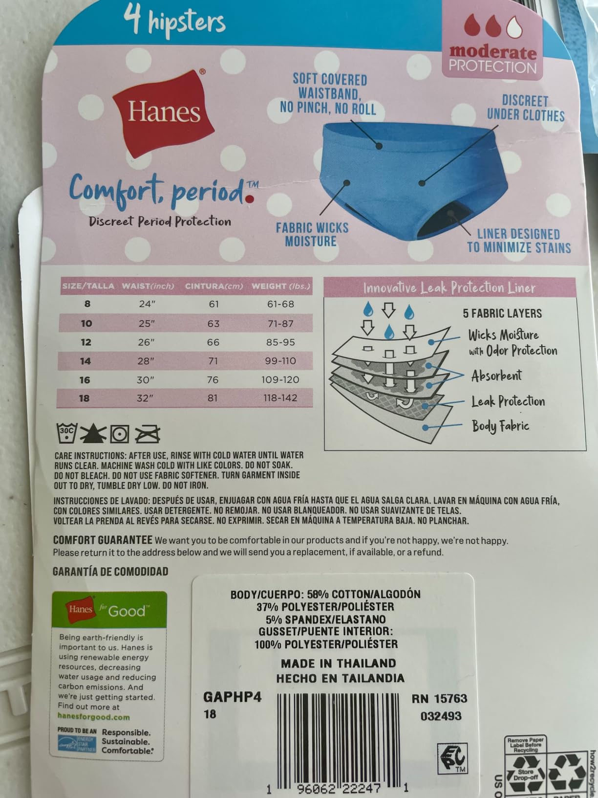 Hanes Girls' Period Underwear Hipsters, Boxer Briefs, Boyshorts, 4 or 6 Pack, Comfort Period Panties, Moderate Protection customer photo 2