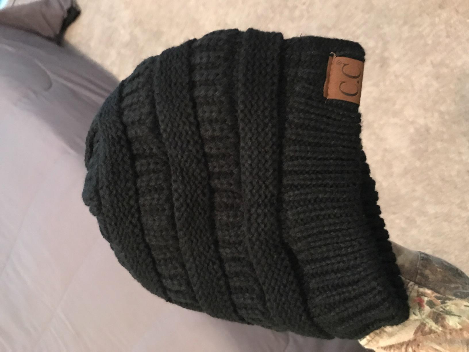 C.C Fur Pom Winter Fall Trendy Chunky Stretchy Cable Knit Beanie Hat customer photo 2