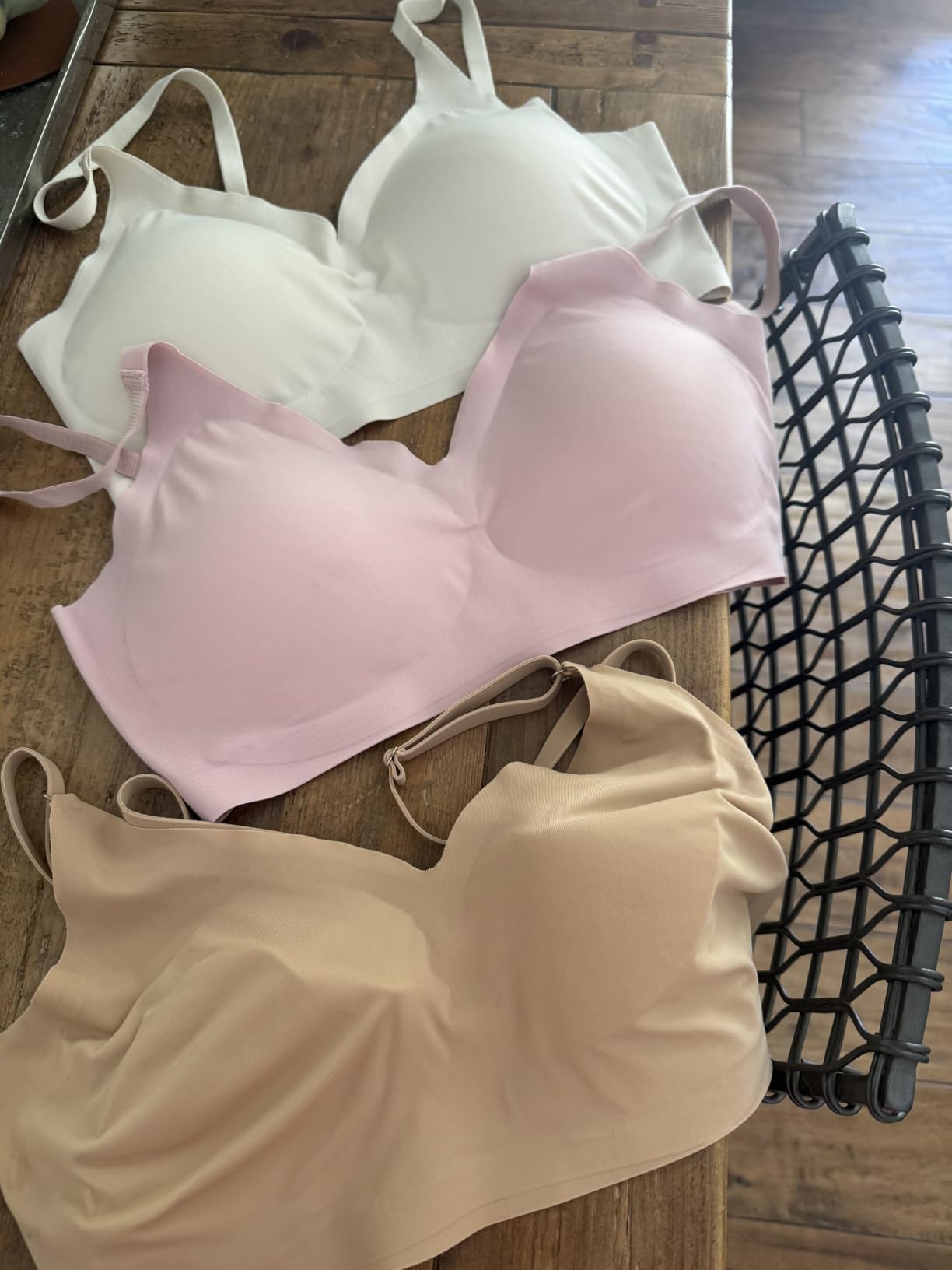 DEANGELMON V Neck Bra Padded Seamless Adjustable Straps Bralettes Everyday Basic Sleeping Bras Multiple Pack customer photo 1