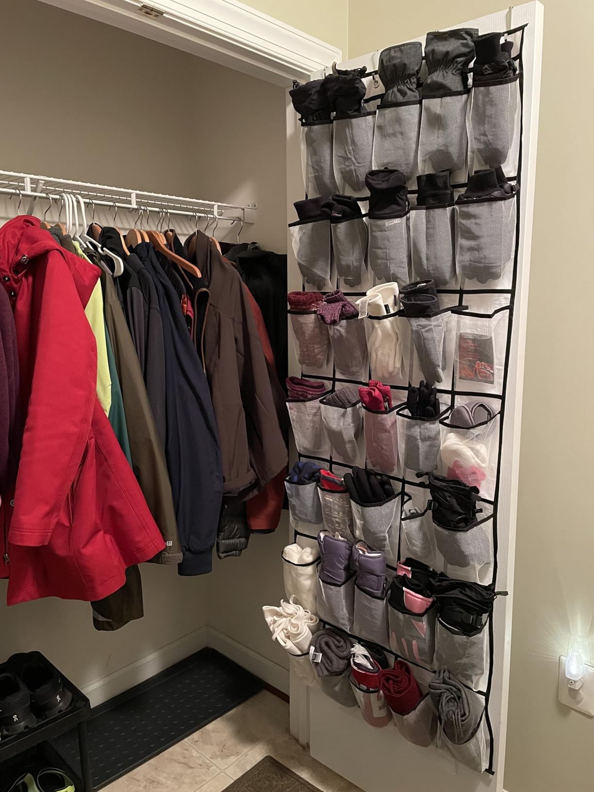 MISSLO 35 Large Pockets Over The Door Shoe Organizer Sturdy Oxford Fabric Hanging Shoe Rack for Door Mesh Closet Shoe Holder Hanger, White customer photo 1