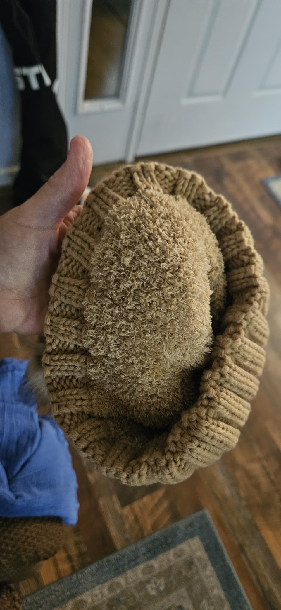 C.C Thick Cable Knit Faux Fuzzy Fur Pom Fleece Lined Skull Cap Cuff Beanie customer photo 2