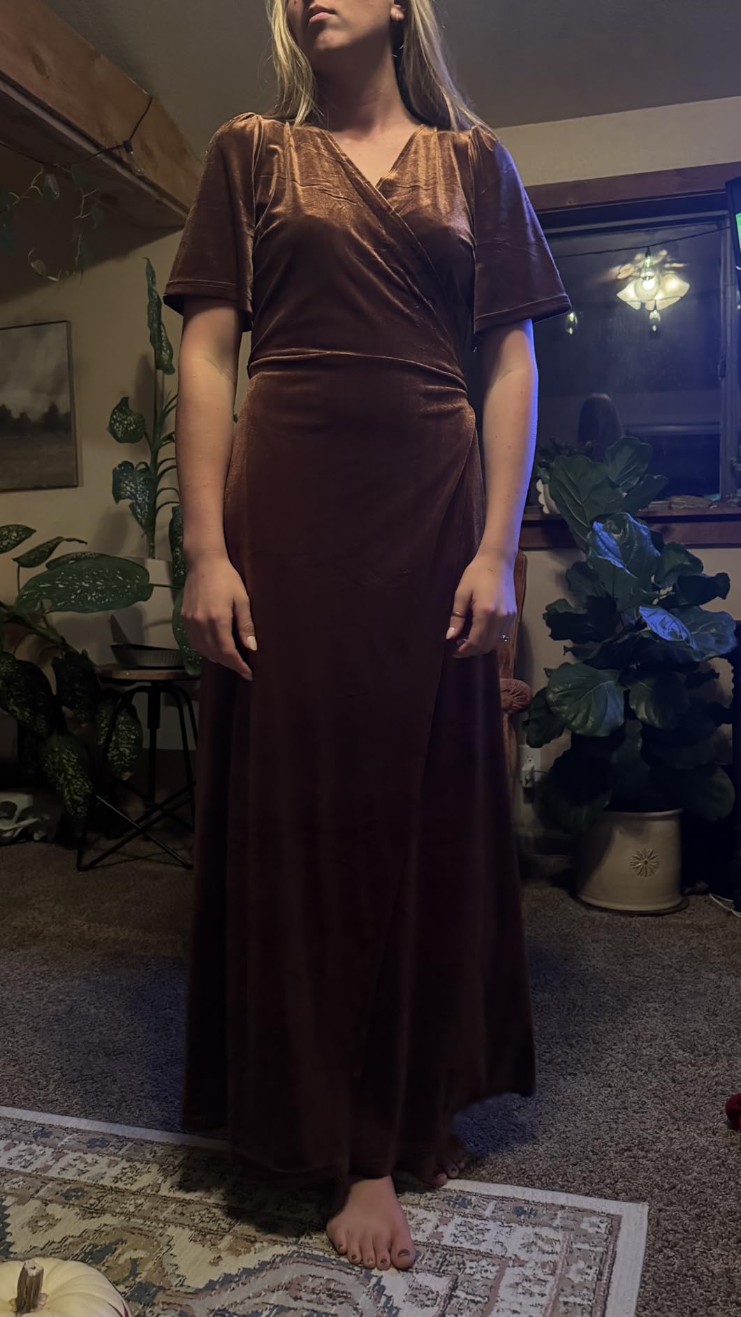 MEROKEETY Women's Wrap V Neck Wedding Guest Cocktail Velvet Maxi Dress customer photo 2