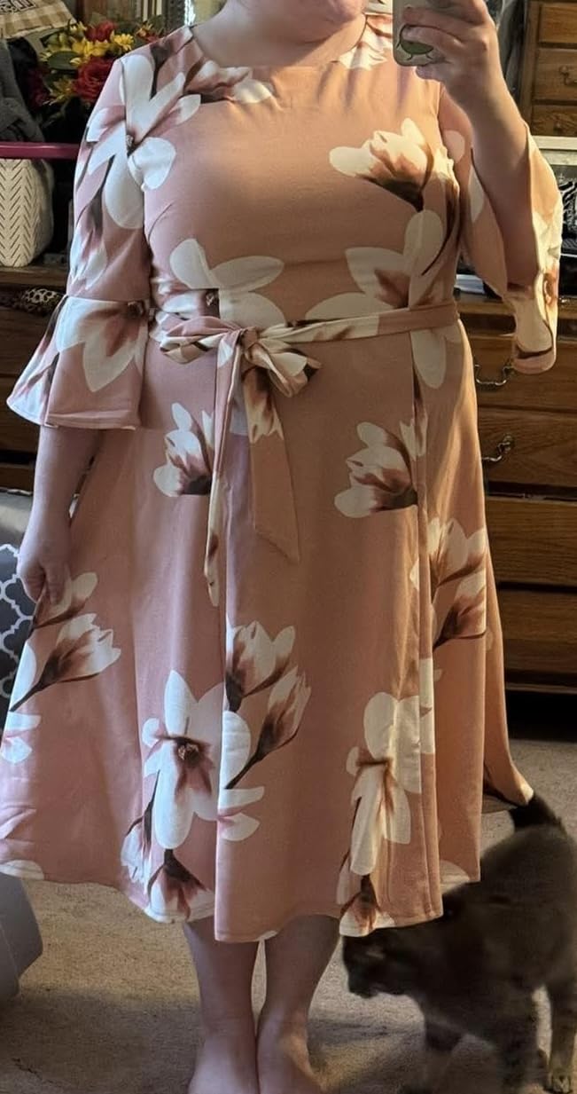HomRain Women's Church Dresses Modest Bell Sleeve Wedding Guest Cocktail Tea Party Vintage Evening Dress customer photo 1
