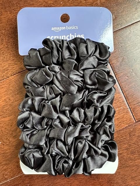 Amazon Basics Satin Scrunchies – No Crease, No Damage Hair Ties – Frizz Free, Gentle, Stylish Scrunchies. Black, 8 Count, For Thin and Normal Hair customer photo 1