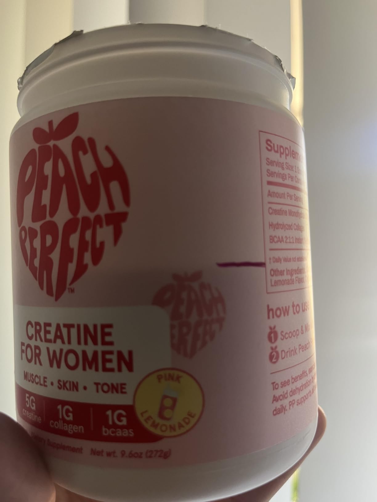 Peach Perfect Creatine for Women – Micronized Creatine Monohydrate Powder with BCAA & Collagen for Glute Strength Support, Boosts Energy, Focus, Strength, and Endurance – Pink Lemonade, 30 Servings customer photo 1