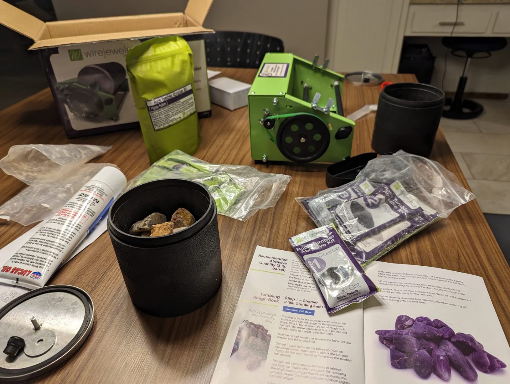WireJewelry Pro-Series Double Barrel Rock Tumbler Kit - Includes 3 Pounds of Gemstones of The World Stone Mix and 2 Batch of 4 Step Abrasive Grit and Polish with Plastic Pellets customer photo 2