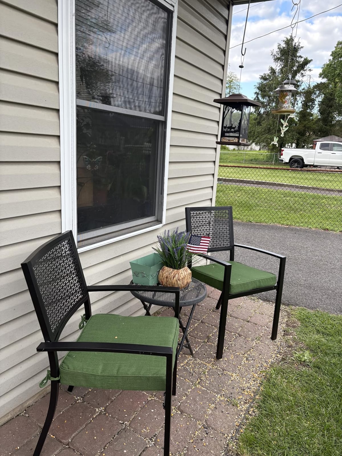 AECOJOY 4 Pieces Outdoor Dining Chairs, Aluminum Frame Stackable Patio Chair with Armrest for Garden, Poolside, Backyard, Deck, Set of 4 customer photo 1