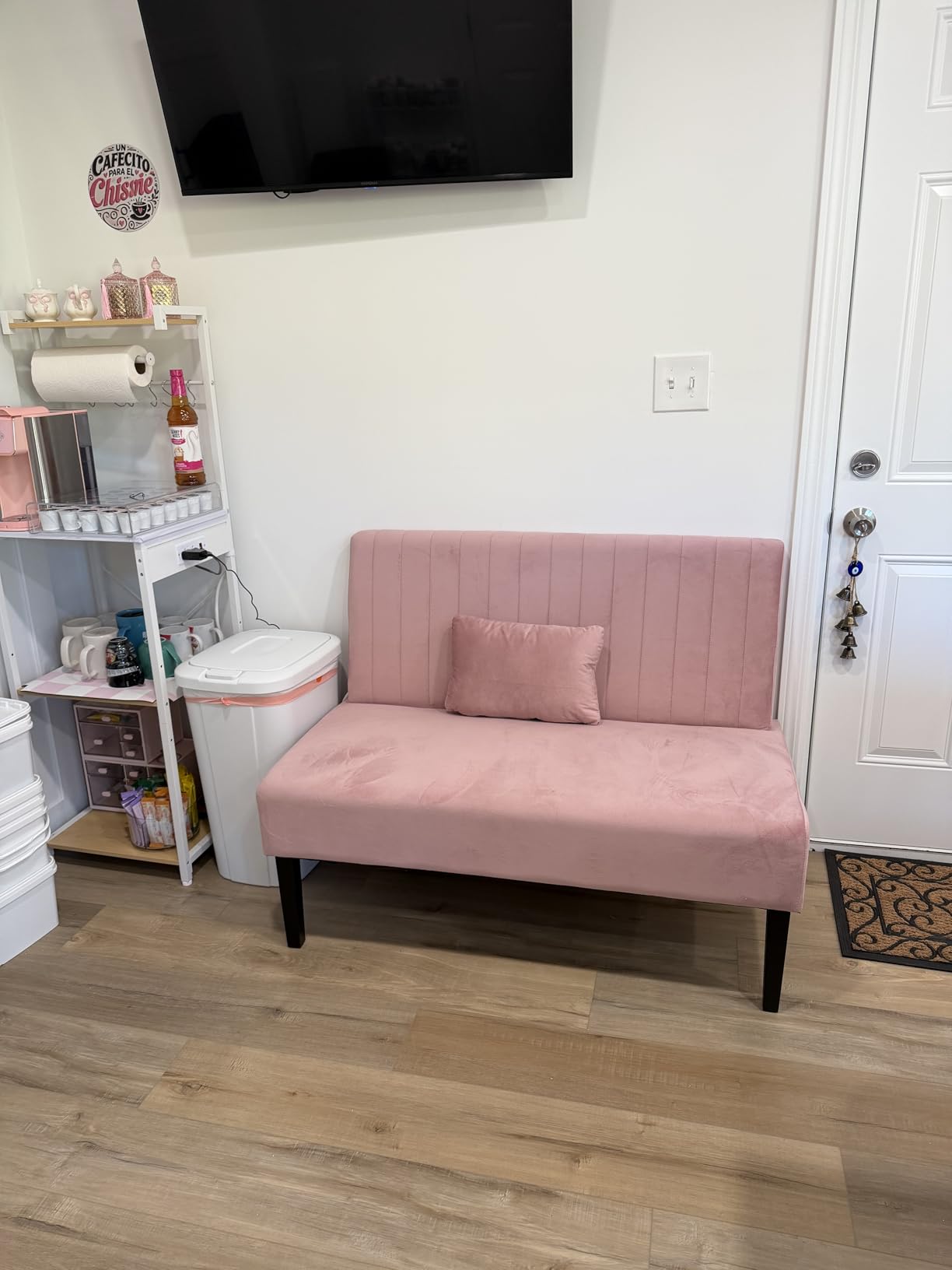 Grey Velvet Armless Loveseat with USB, Small Cozy Couch for Living Room customer photo 1