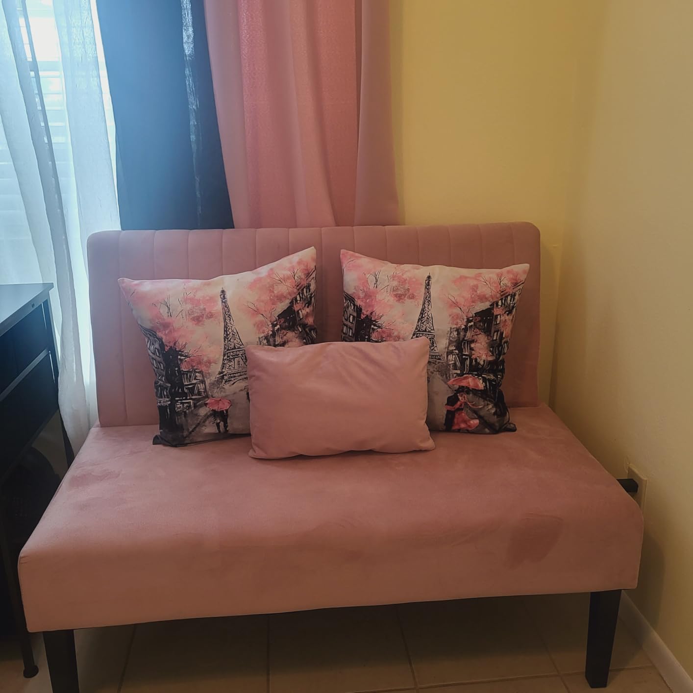 Grey Velvet Armless Loveseat with USB, Small Cozy Couch for Living Room customer photo 2