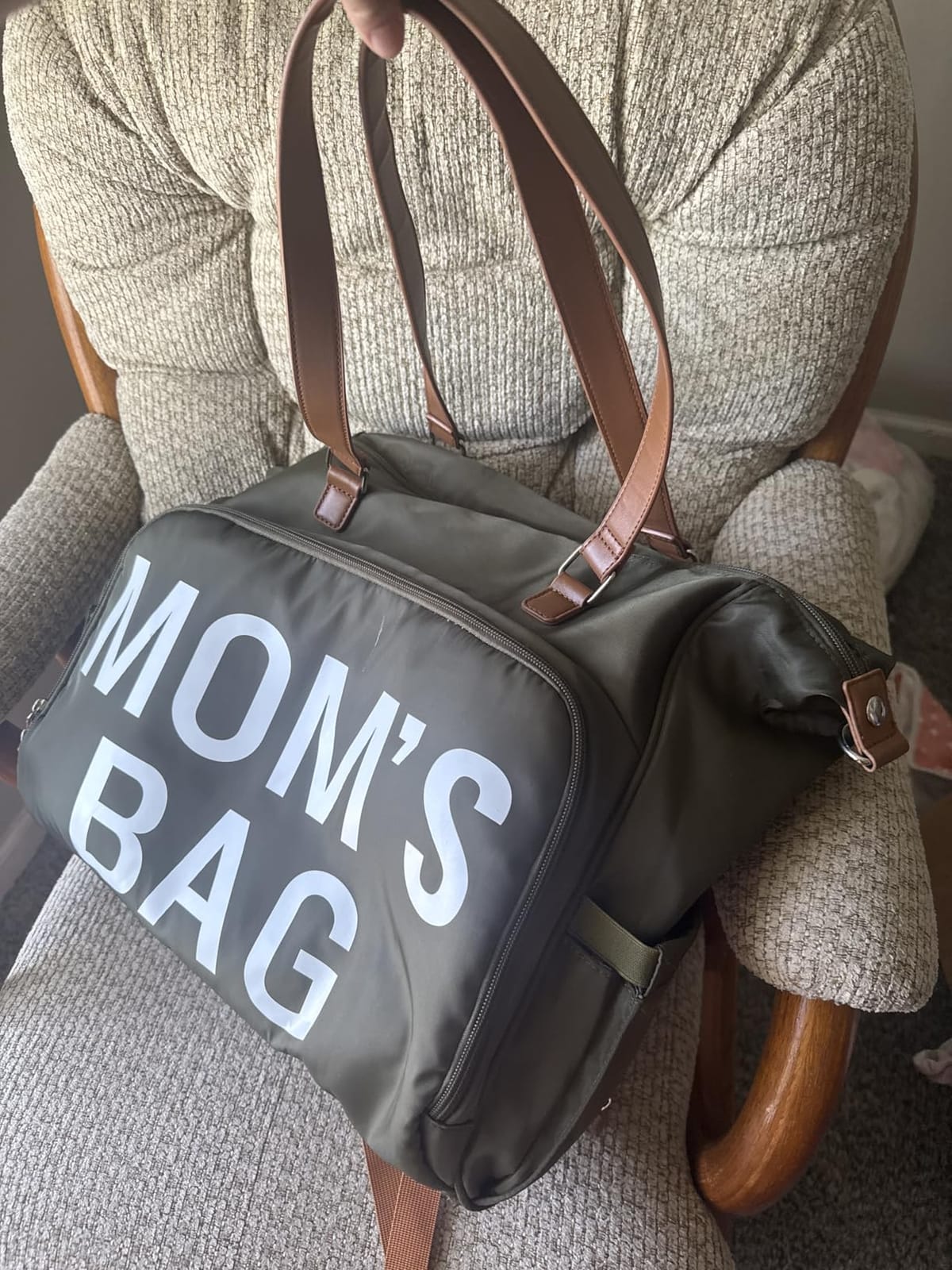 Mom‘s Diaper Bag 4 in 1 Diaper Baby Tote, Hospital Bag for Labor & Delivery, Large Waterproof Baby Travel Weekender with 3 Insulated Pockets,Olive Green customer photo 1