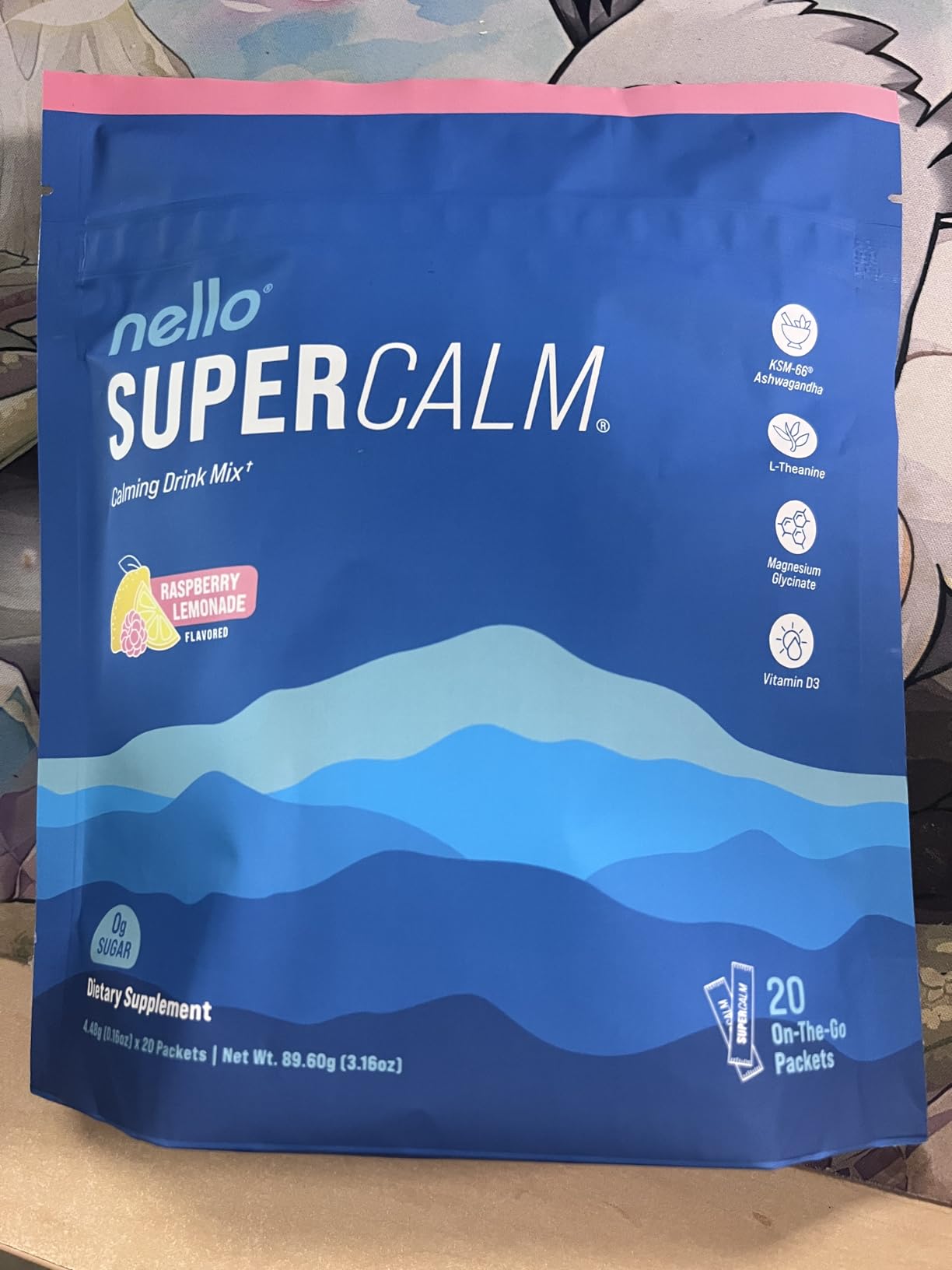 Nello Supercalm Powdered Drink Mix, Cortisol Reducer and Sleep Aid Supplement, L Theanine, Ksm-66 Ashwagandha, Magnesium Glycinate, Vitamin D 3, No Sugar, Non GMO, On The Go, 20 Ct, Raspberry Lemonade customer photo 1
