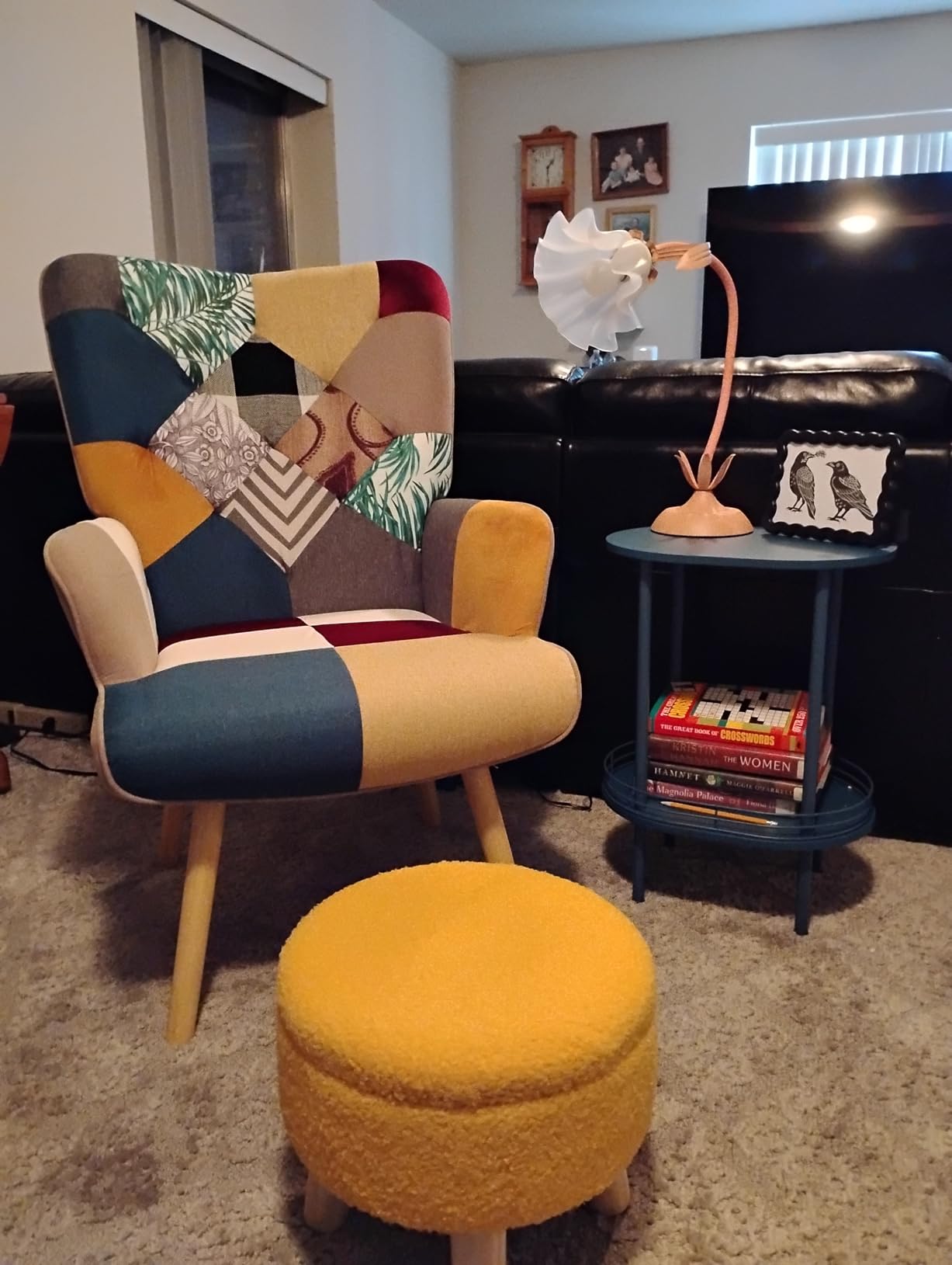 Joysoul Living Room Accent Chair, Modern High Back Armchair, Boho Patchwork Fabric Chair, Colorful Upholstered Reading Chair with Solid Wood Legs for Bedroom, Small Space customer photo 1