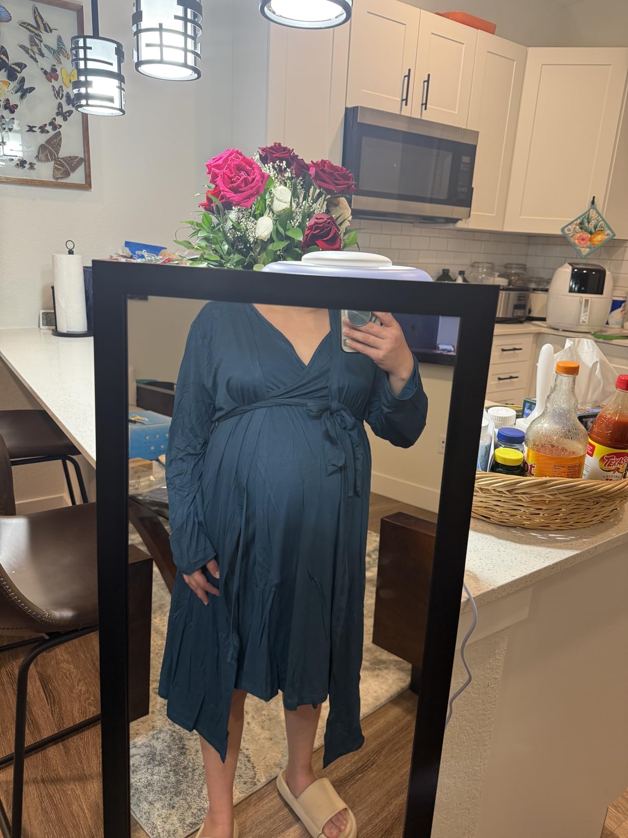 SWOMOG Women Maternity Nursing Gown and Robe Set 3 in 1 Labor Delivery Nursing Nightgown for Breastfeeding Hospital Bathrobe customer photo 1