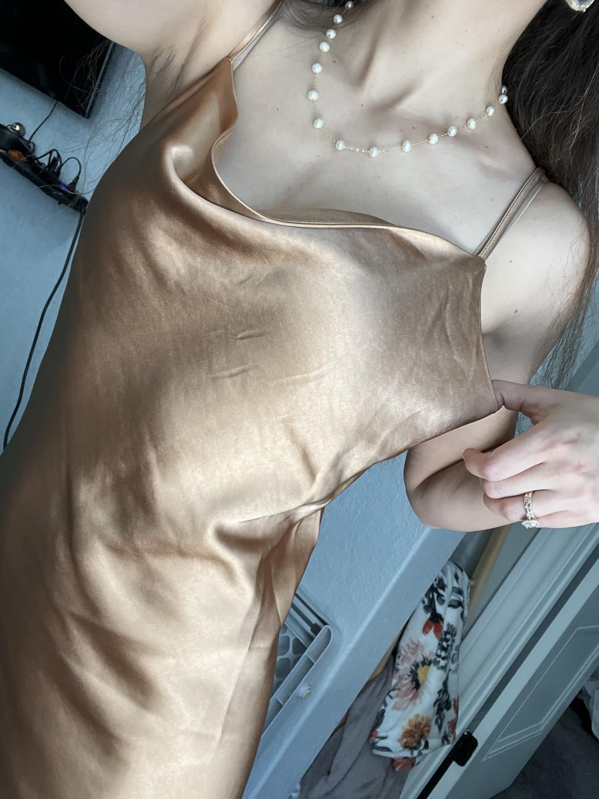 Women's Spaghetti Strap Midi Satin Silk Dresses Slip Cowl Neck Party Cocktail Evening Sexy Dress customer photo 2