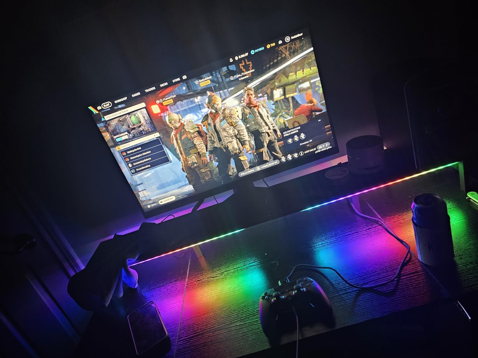 ODK 55 Inch Gaming Desk with LED Lights & Storage Shelves, Black customer photo 1