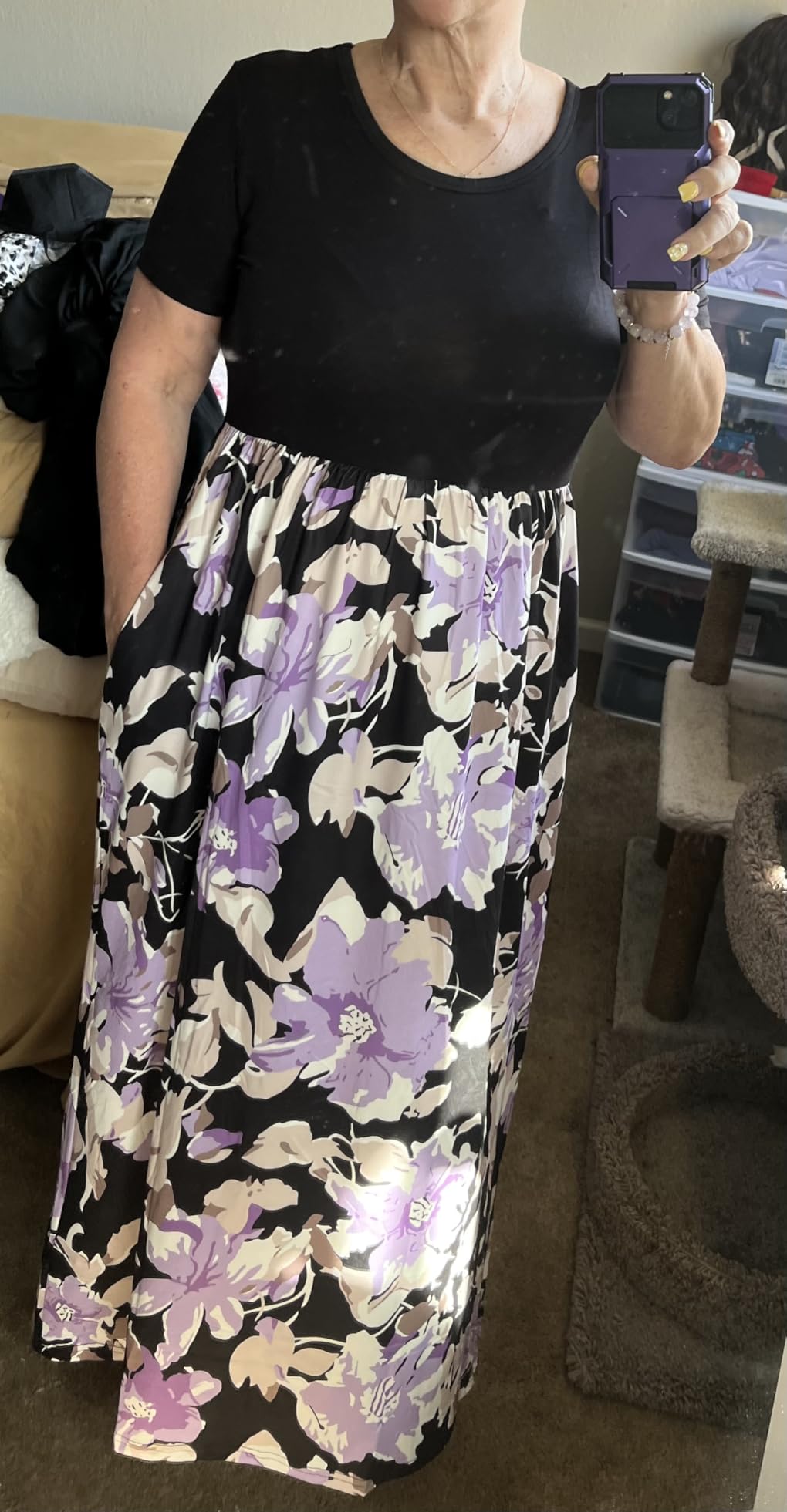 GRECERELLE Women Summer Casual Maxi Long Dress Short Sleeve Crew Neck with Pockets, Size S-3XL customer photo 1