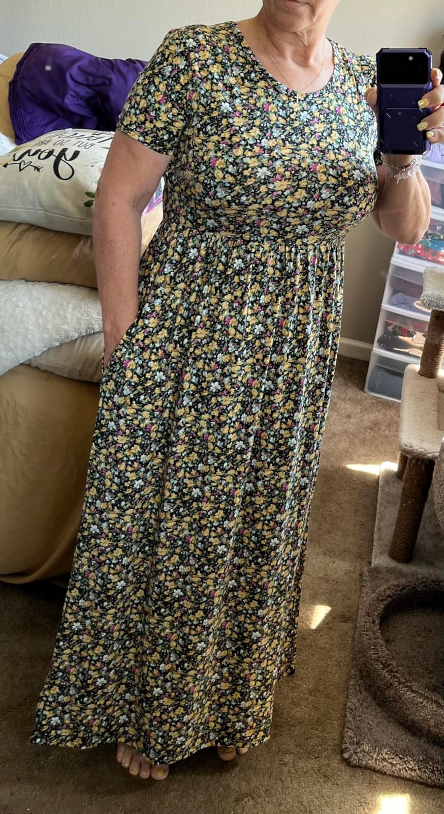 GRECERELLE Women Summer Casual Maxi Long Dress Short Sleeve Crew Neck with Pockets, Size S-3XL customer photo 2