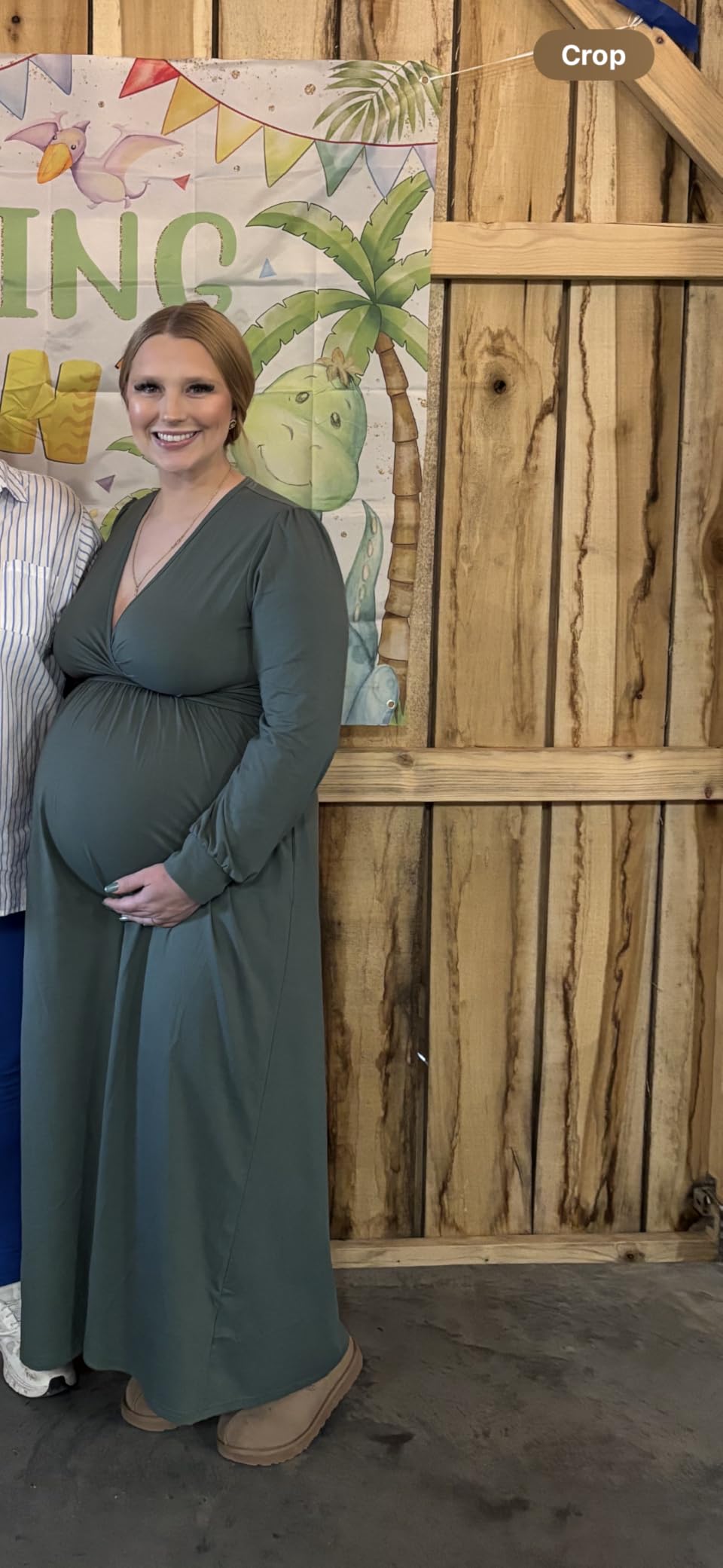 OUGES Women's Wrap Pregnancy Maxi V Neck Fall Baby Shower Maternity Dress customer photo 2