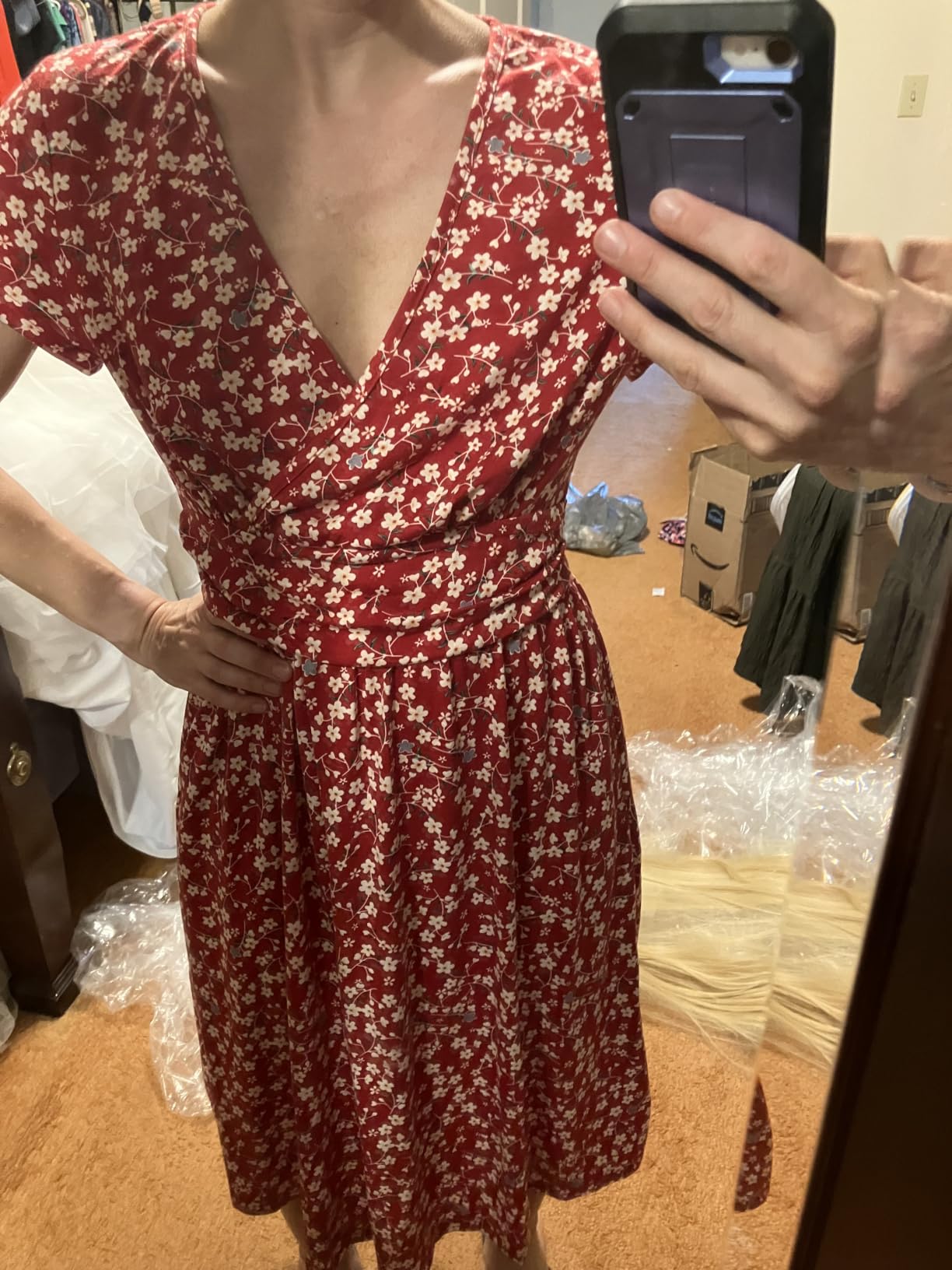 OUGES Casual Summer Dress for Women Wrap V Neck A Line Midi Dresses with Pockets customer photo 1