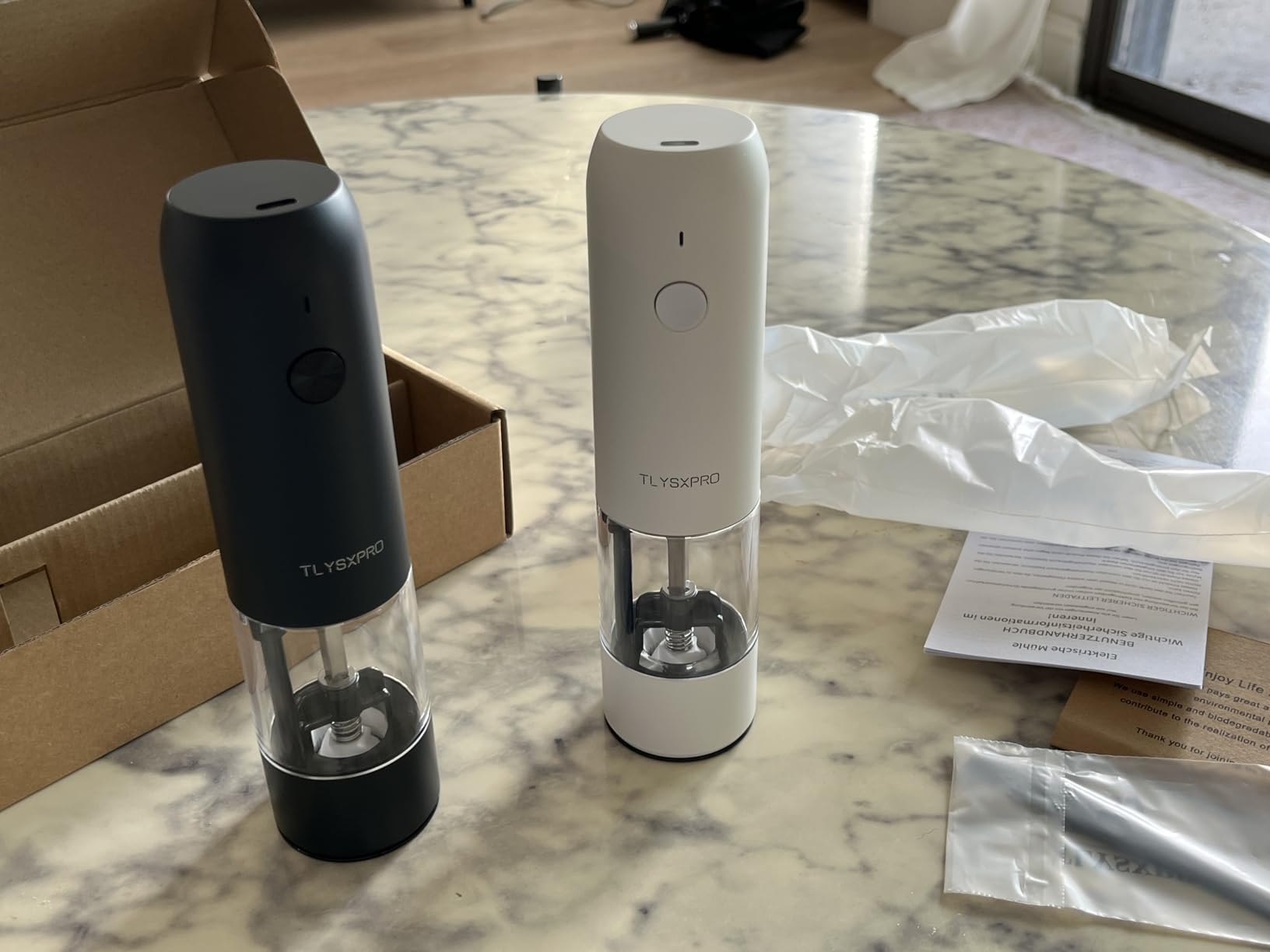 Electric Salt and Pepper Grinder Set, USB Rechargeable, Automatic Salt and Pepper Mill Grinder with Adjustable Coarseness, Electric Salt Shakers, LED Light, Refillable (2 Packs, Greige) customer photo 2