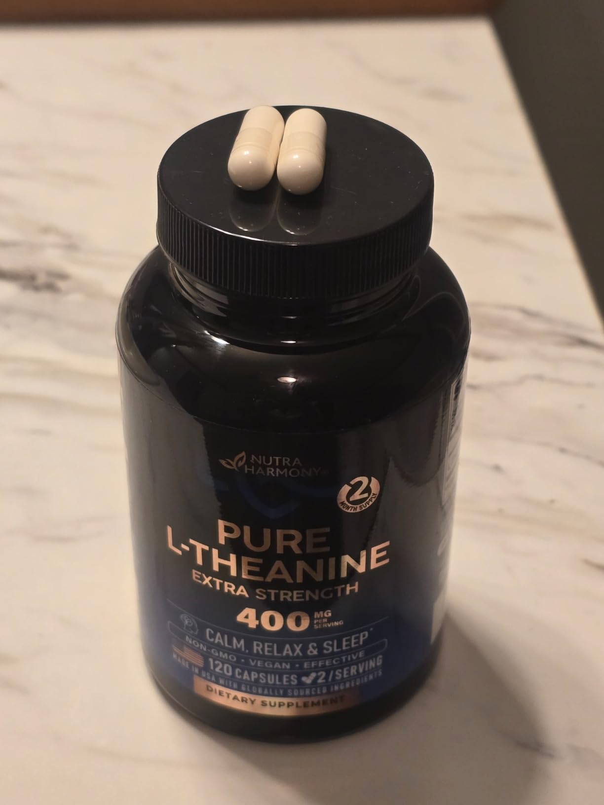 L-Theanine 400 mg - L Theanine for Stress Relief - Plant Based - 120 Caps customer photo 1