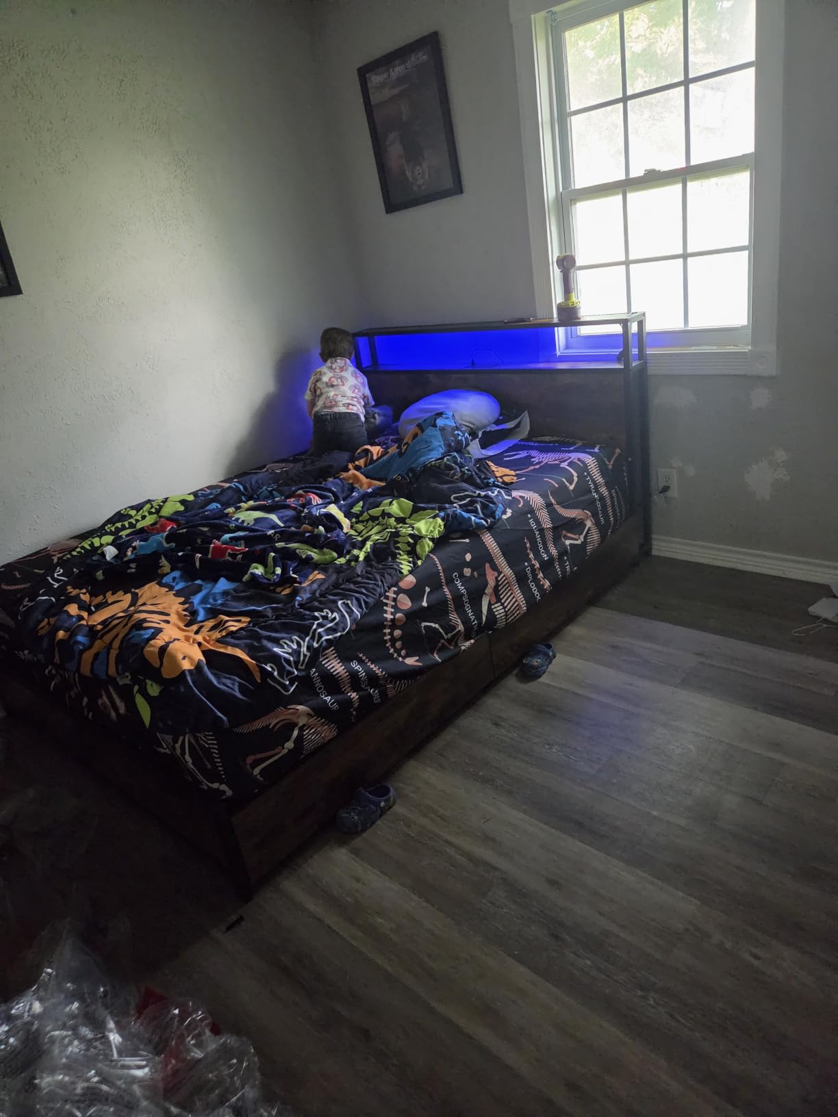 Lifezone Queen Bed Frame with 2-Tier Storage Headboard, Metal Platform Bed Frame with 4 Storage Drawers, Built in Charging Station & LED, Noise-Free/Metal Support/No Box Spring Needed, Vintage Brown customer photo 2